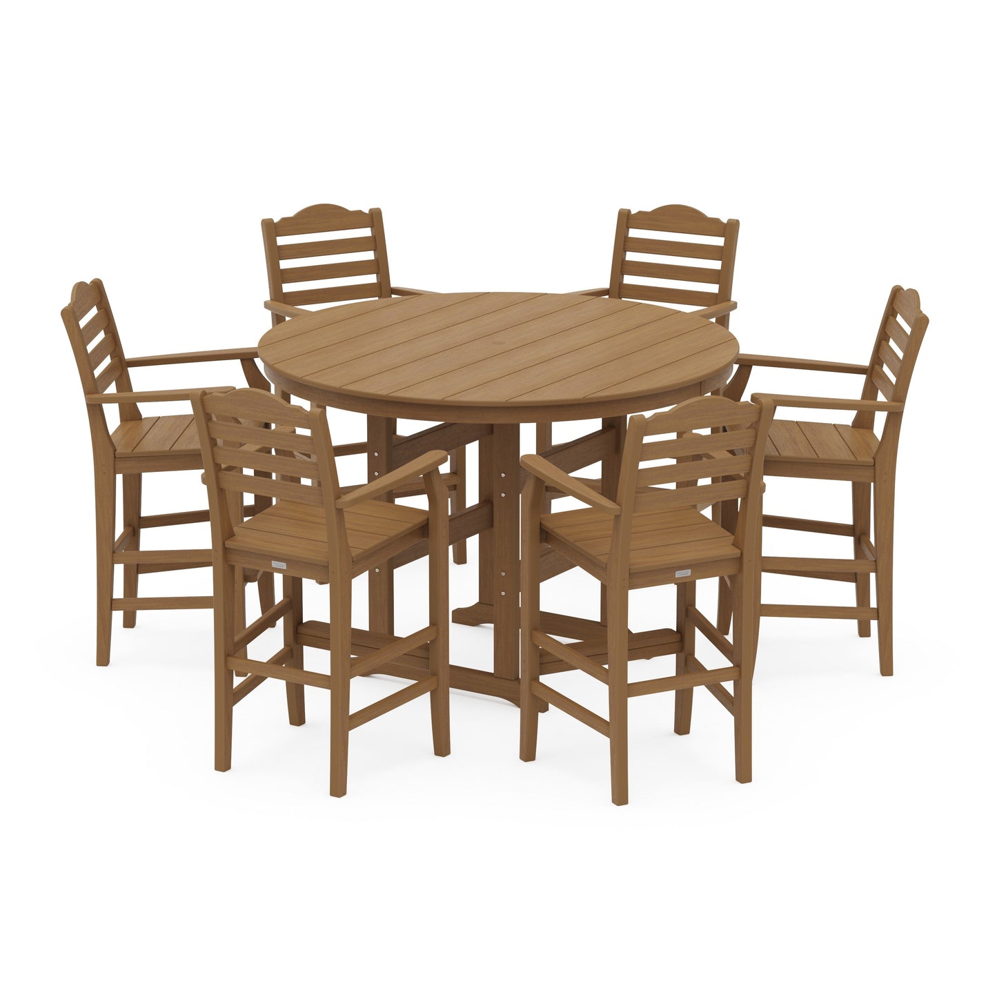 POLYWOOD Savannah 7-Piece Arm Chair Round Farmhouse Bar Set — Natural