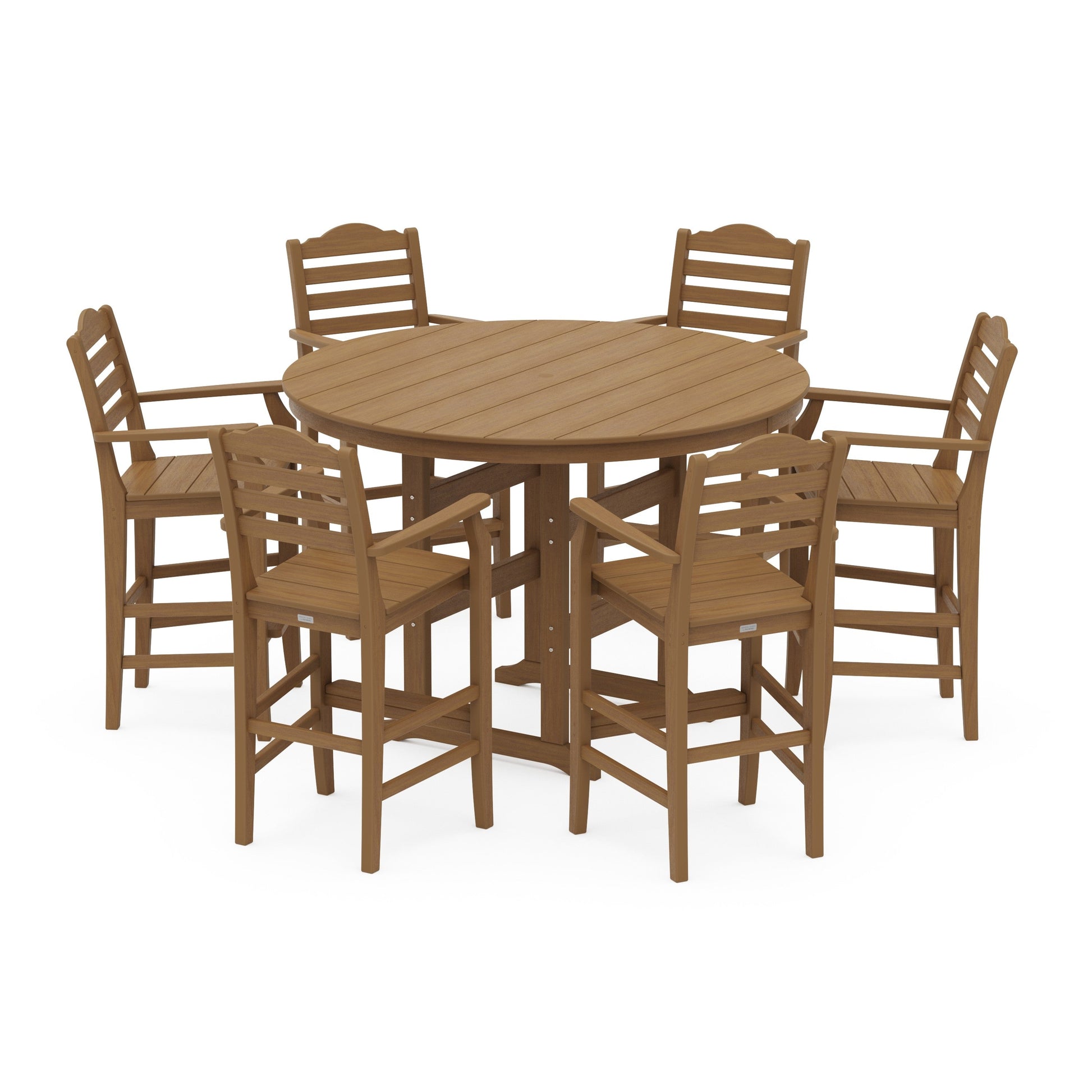 POLYWOOD Savannah 7-Piece Arm Chair Round Farmhouse Bar Set — Natural