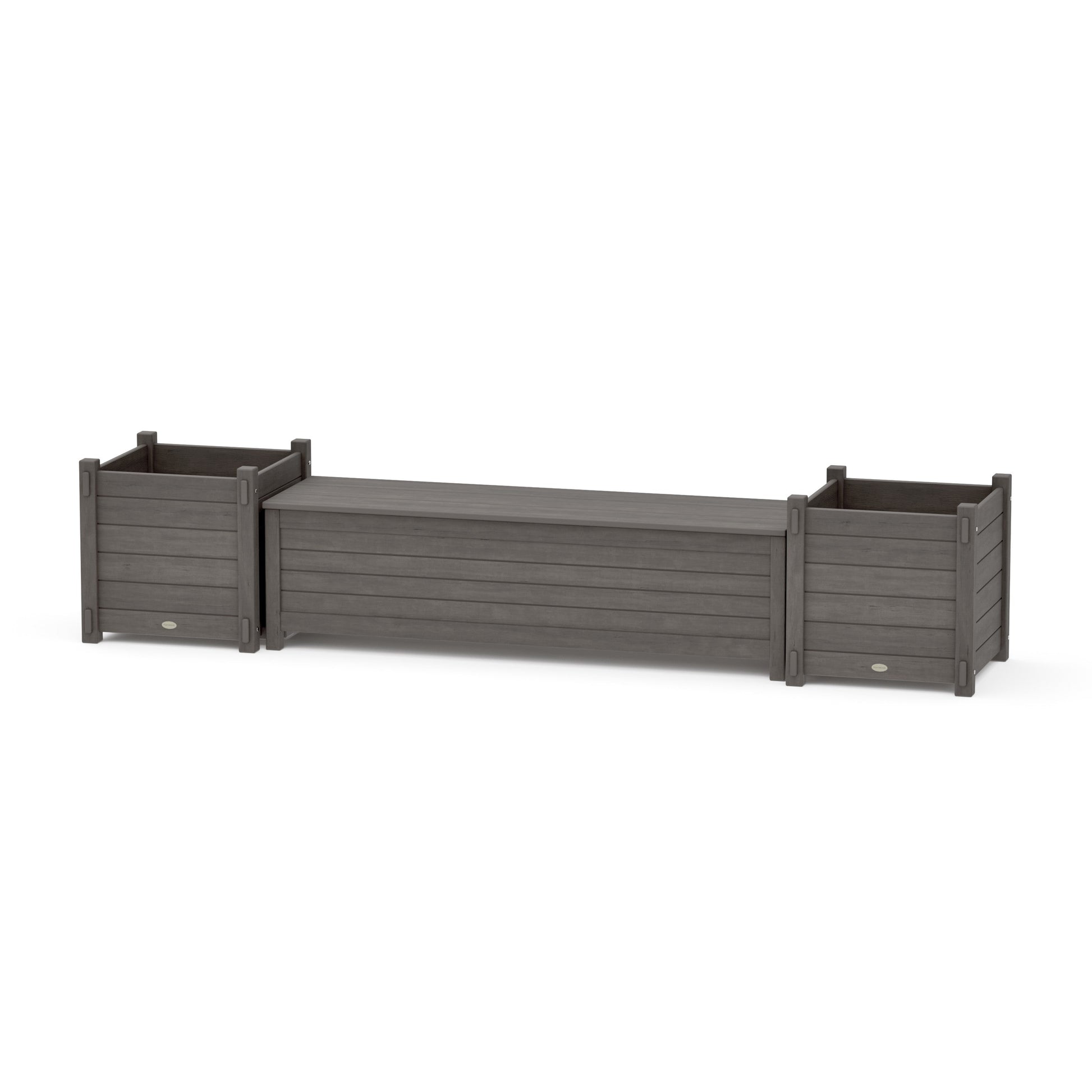 POLYWOOD 60" Nautical Straight Planter Storage Bench Set- Large — Driftwood