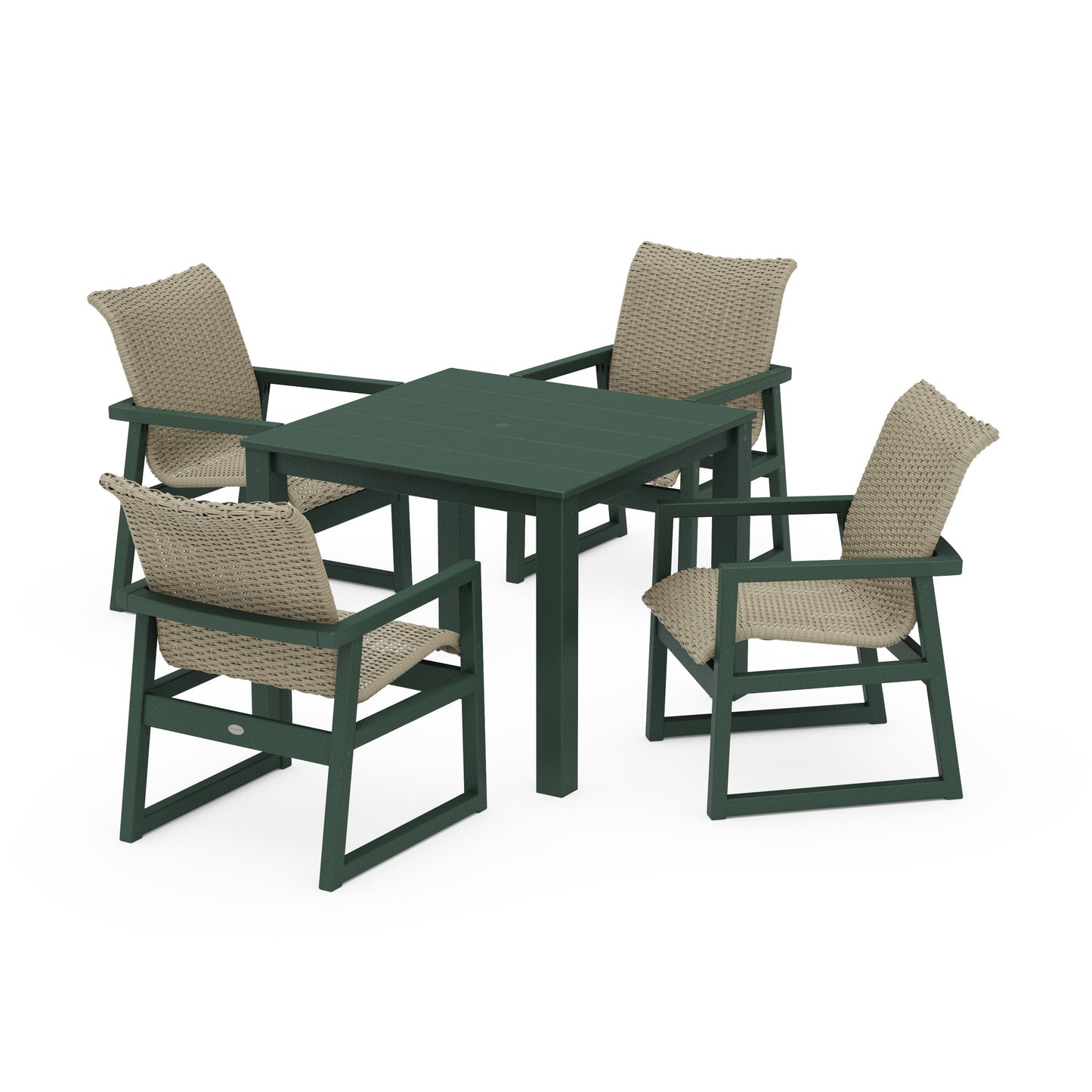 POLYWOOD EDGE Woven 5-Piece Parsons Dining Set — Green / Dune Grass