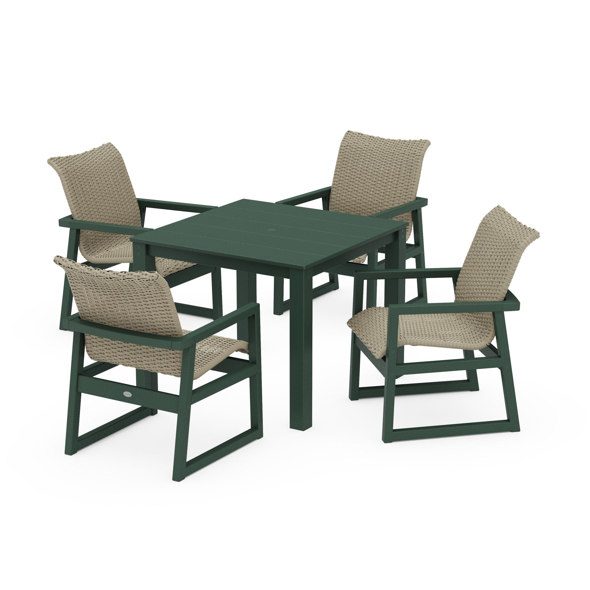 POLYWOOD EDGE Woven 5-Piece Parsons Dining Set — Green / Dune Grass