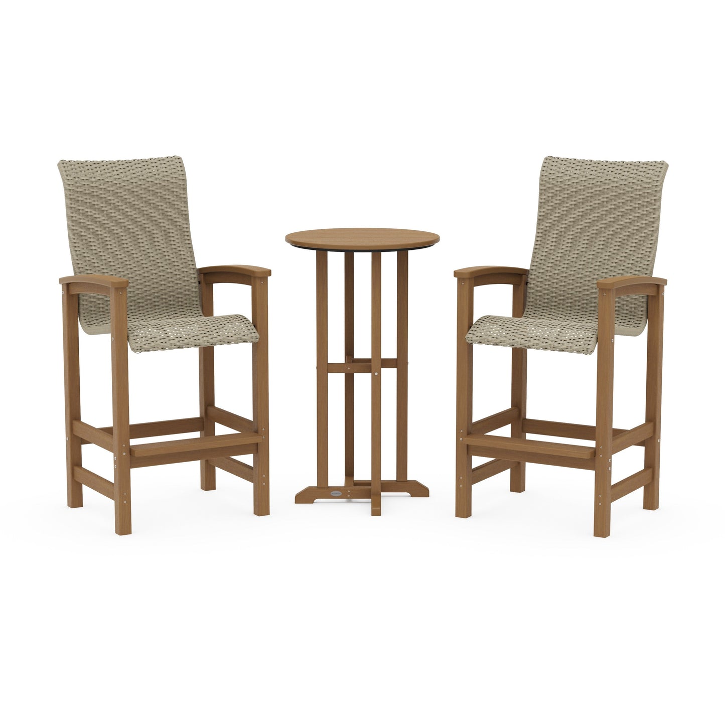 POLYWOOD Coastal Woven High-Back 3-Piece Farmhouse Bar Set — Natural / Dune Grass