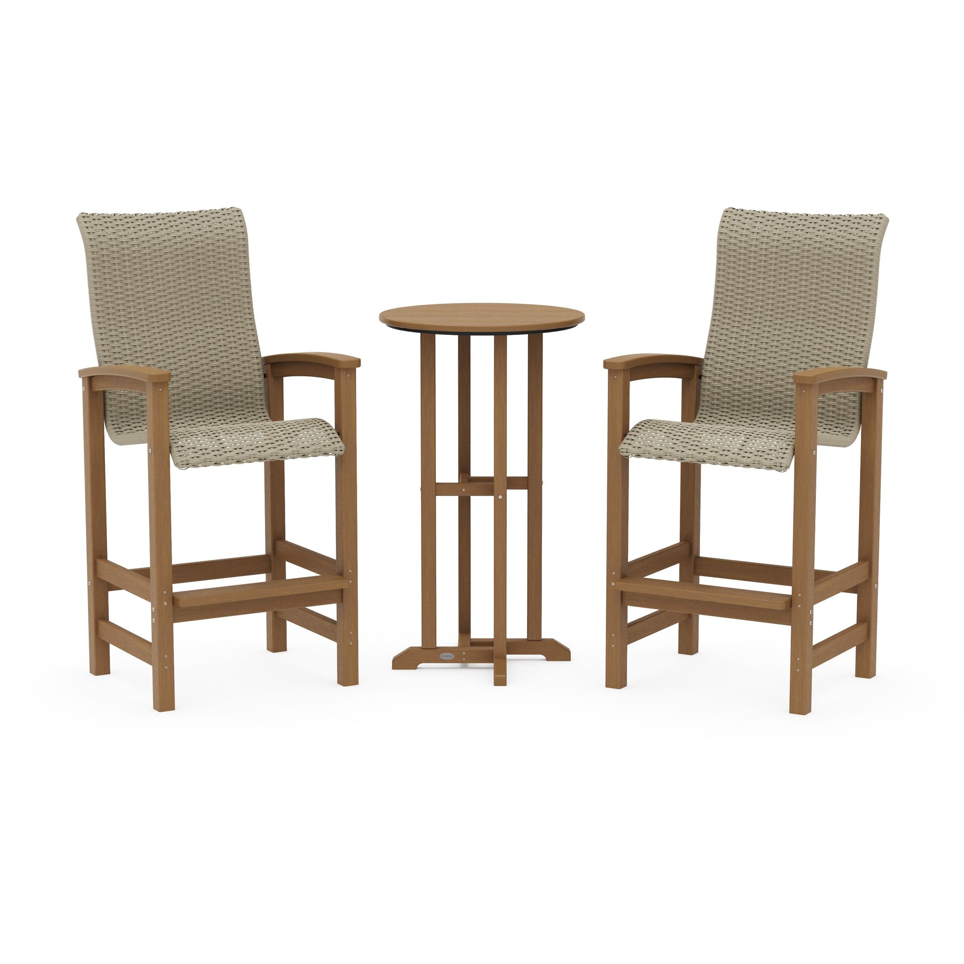 POLYWOOD Coastal Woven High-Back 3-Piece Farmhouse Bar Set — Natural / Dune Grass