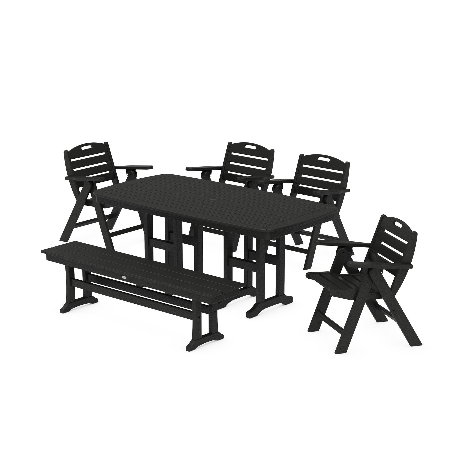 POLYWOOD Nautical Lowback 6-Piece Dining Set with Bench — Black