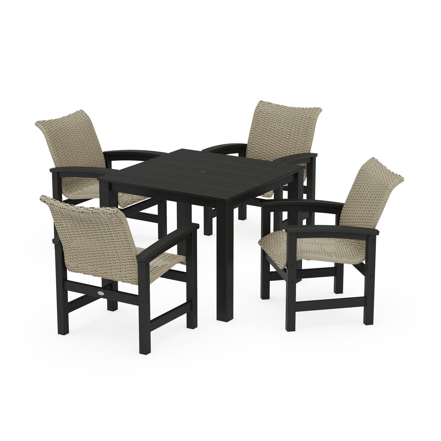 POLYWOOD Coastal Woven 5-Piece Parsons Dining Set — Black / Dune Grass