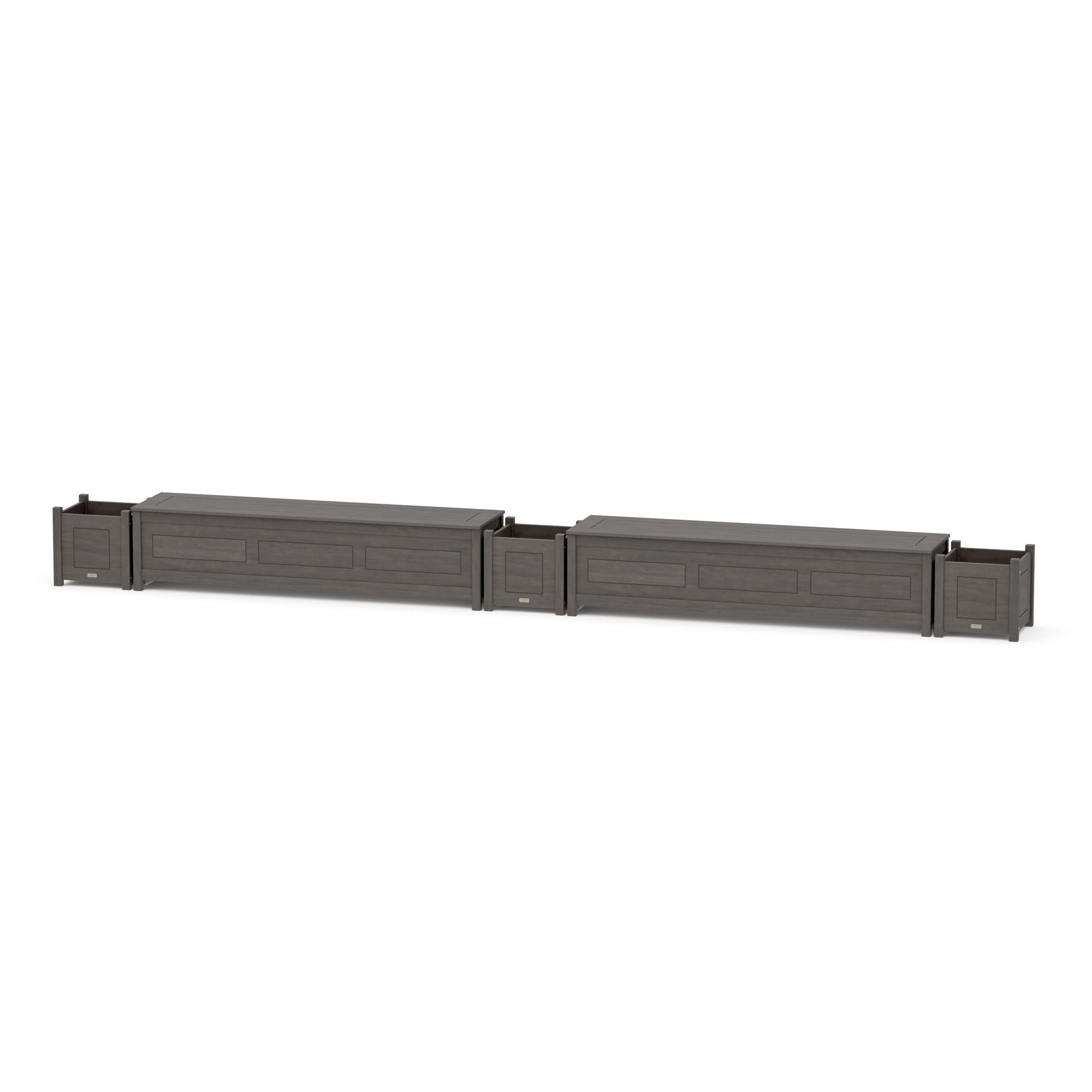 POLYWOOD 72" Country Living Straight Double Planter Storage Bench Set — Driftwood