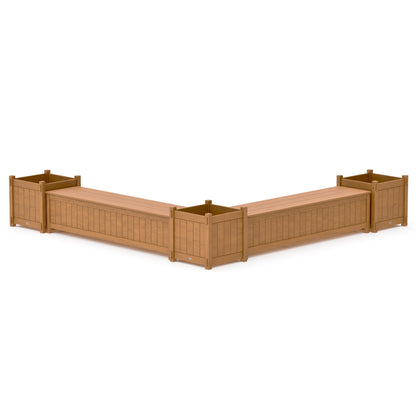 POLYWOOD 72" Vineyard L- Shaped Planter Storage Bench Corner Set- Large — Natural