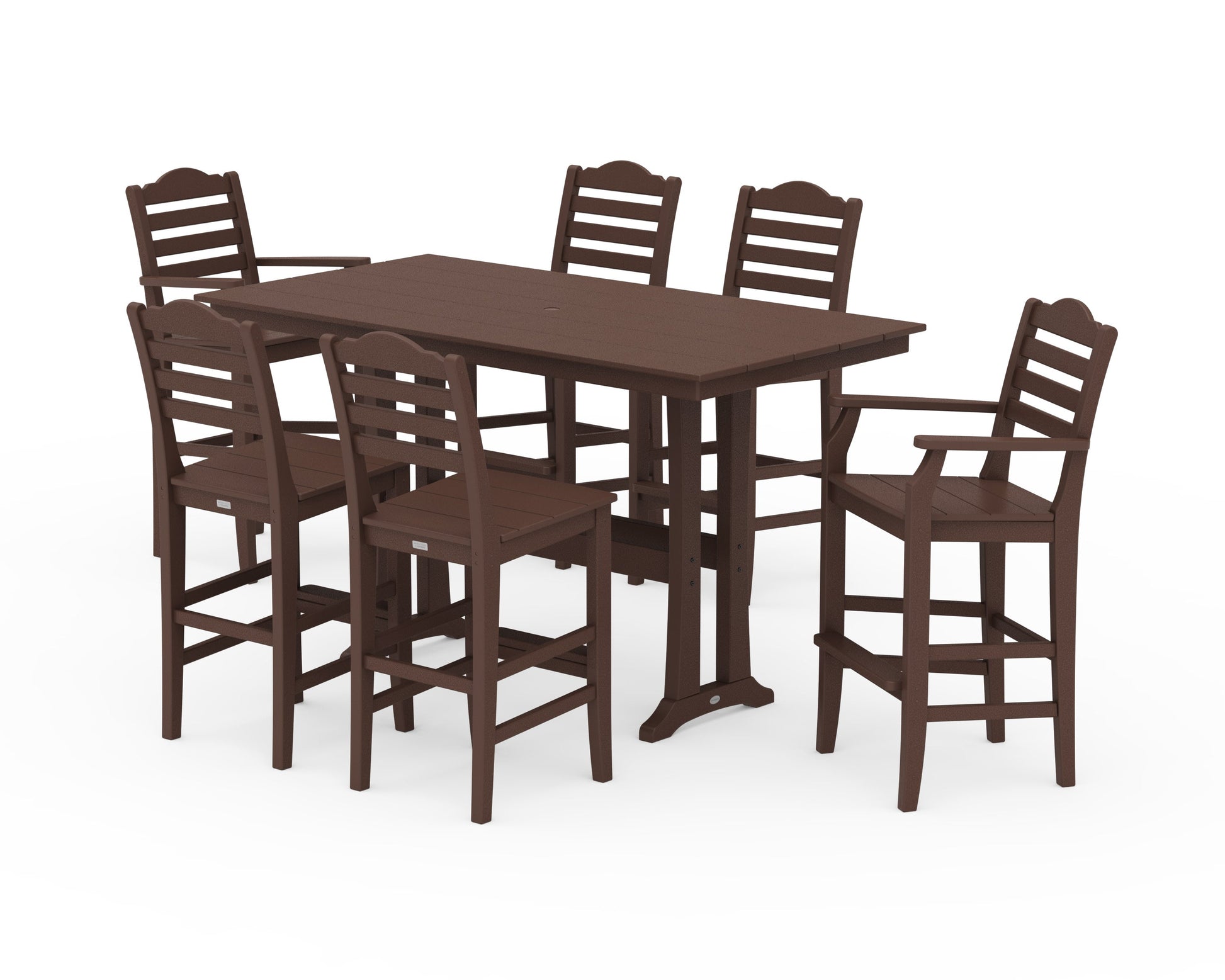 POLYWOOD Savannah 7-Piece Farmhouse Bar Set with Trestle Legs — Mahogany