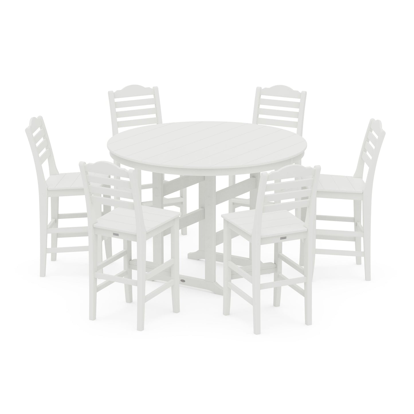 POLYWOOD Savannah 7-Piece Farmhouse Side Chair Round Bar Set — Vintage White
