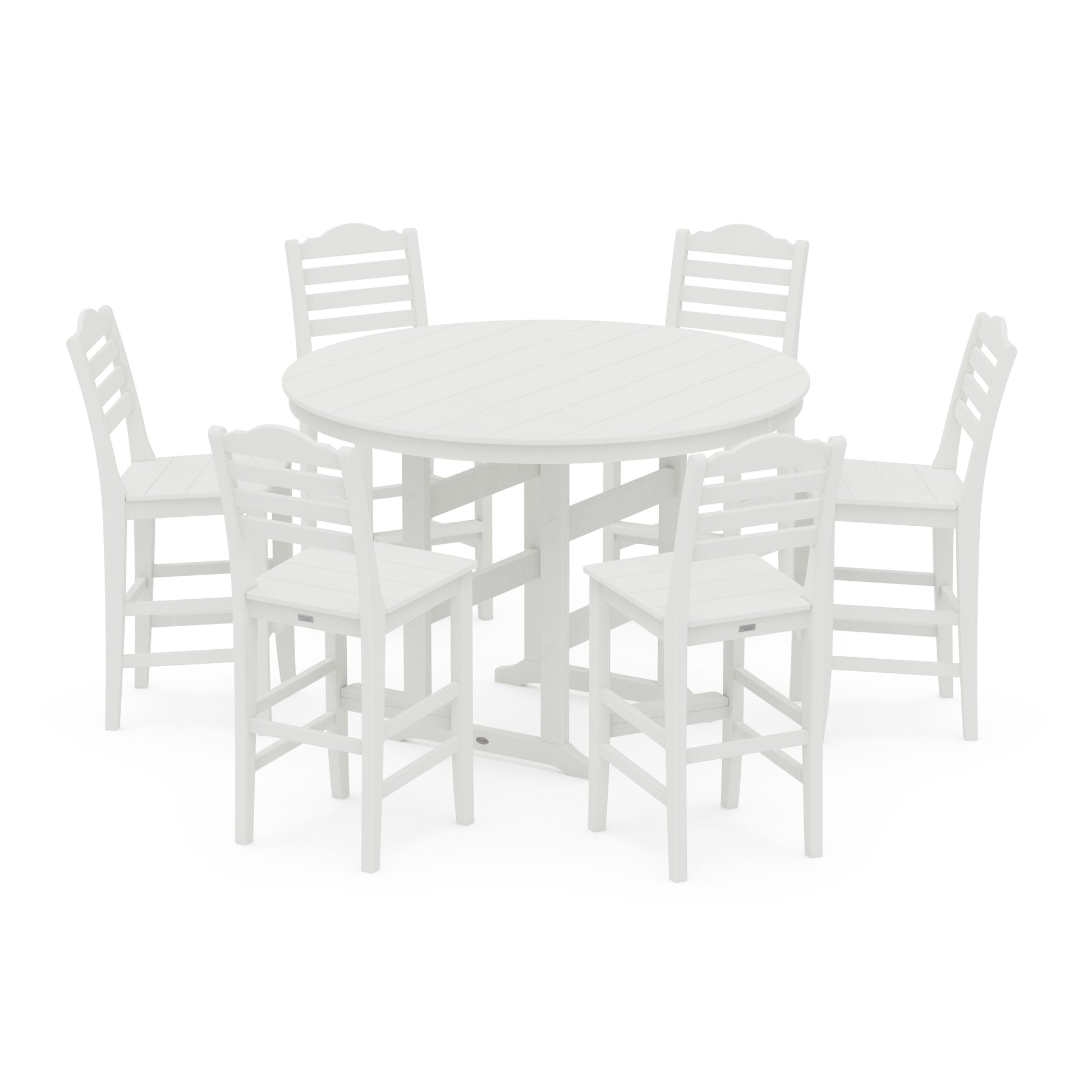 POLYWOOD Savannah 7-Piece Farmhouse Side Chair Round Bar Set — Vintage White