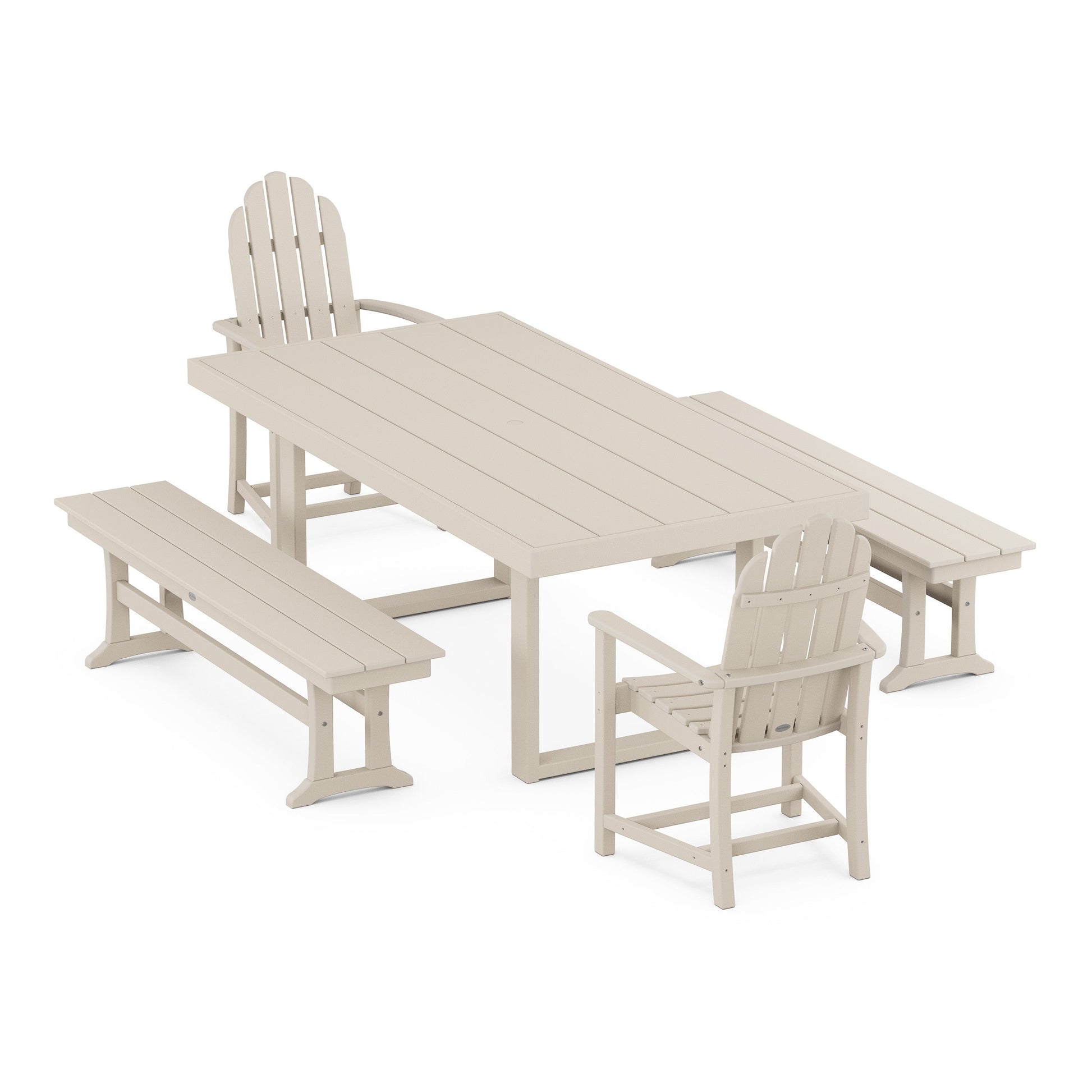 POLYWOOD Classic Adirondack 5-Piece Dining Set with Benches — Sand