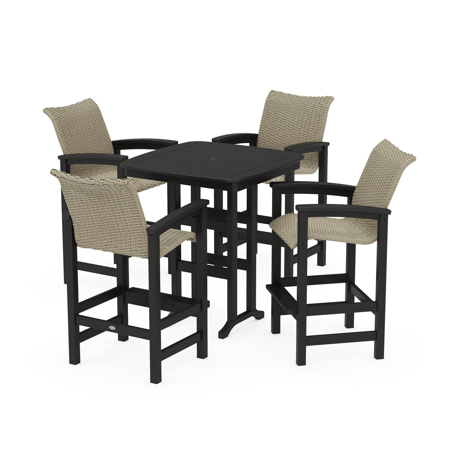 POLYWOOD Coastal Woven 5-Piece Bar Set — Black / Dune Grass