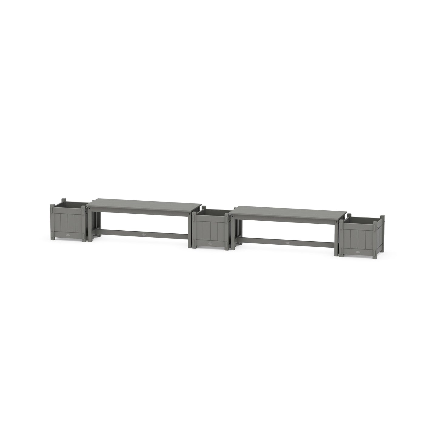 POLYWOOD 48" Vineyard Straight Double Planter Bench Set — Slate Grey