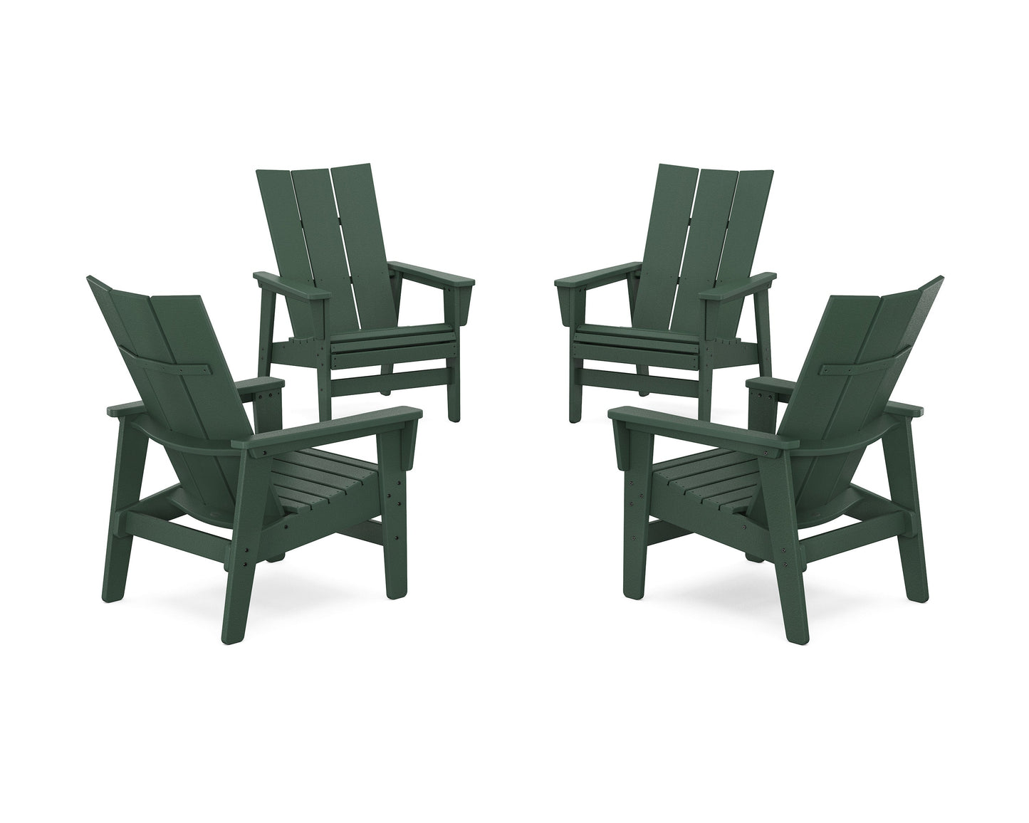 POLYWOOD 4-Piece Modern Grand Upright Adirondack Chair Conversation Set — Green