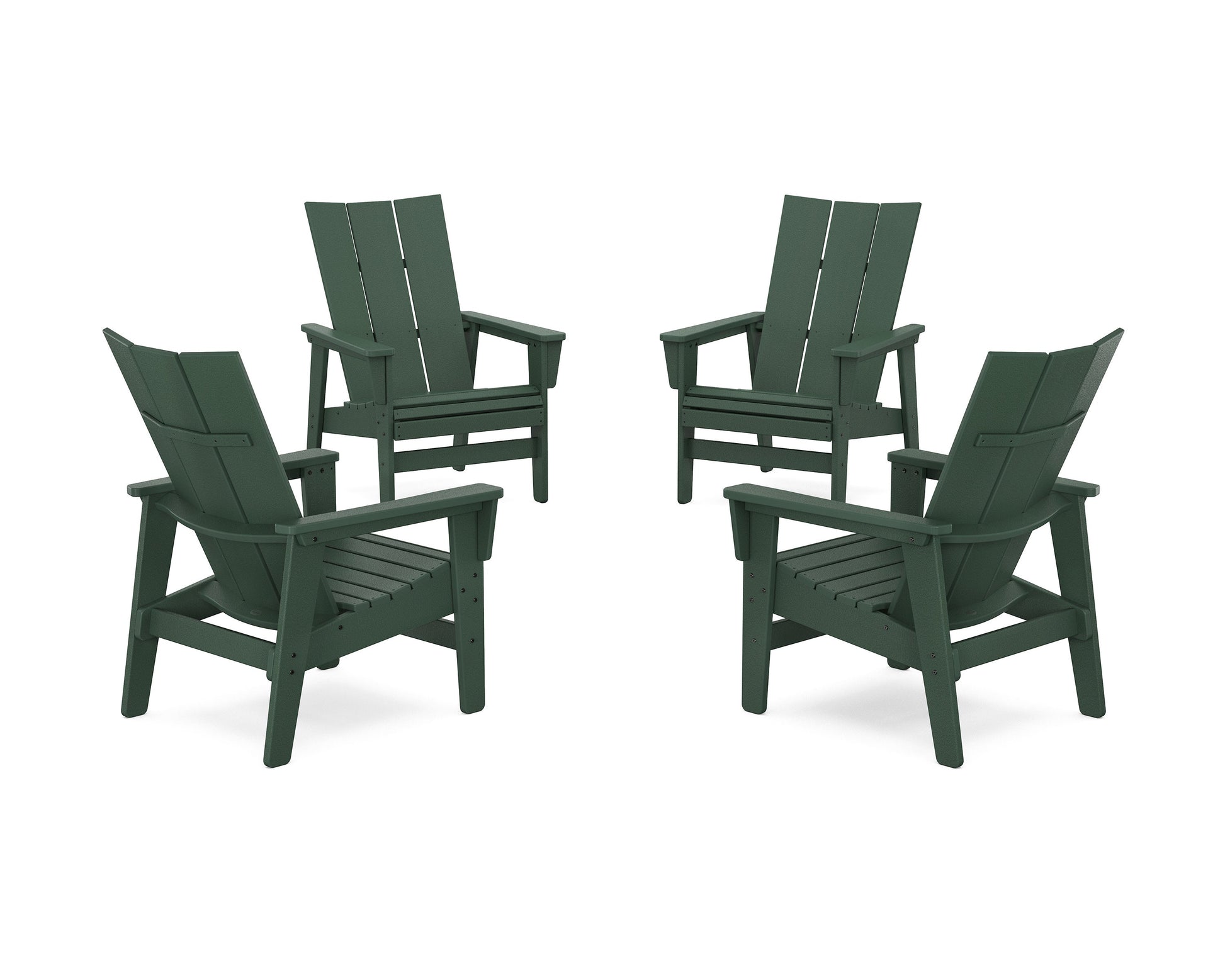 POLYWOOD 4-Piece Modern Grand Upright Adirondack Chair Conversation Set — Green