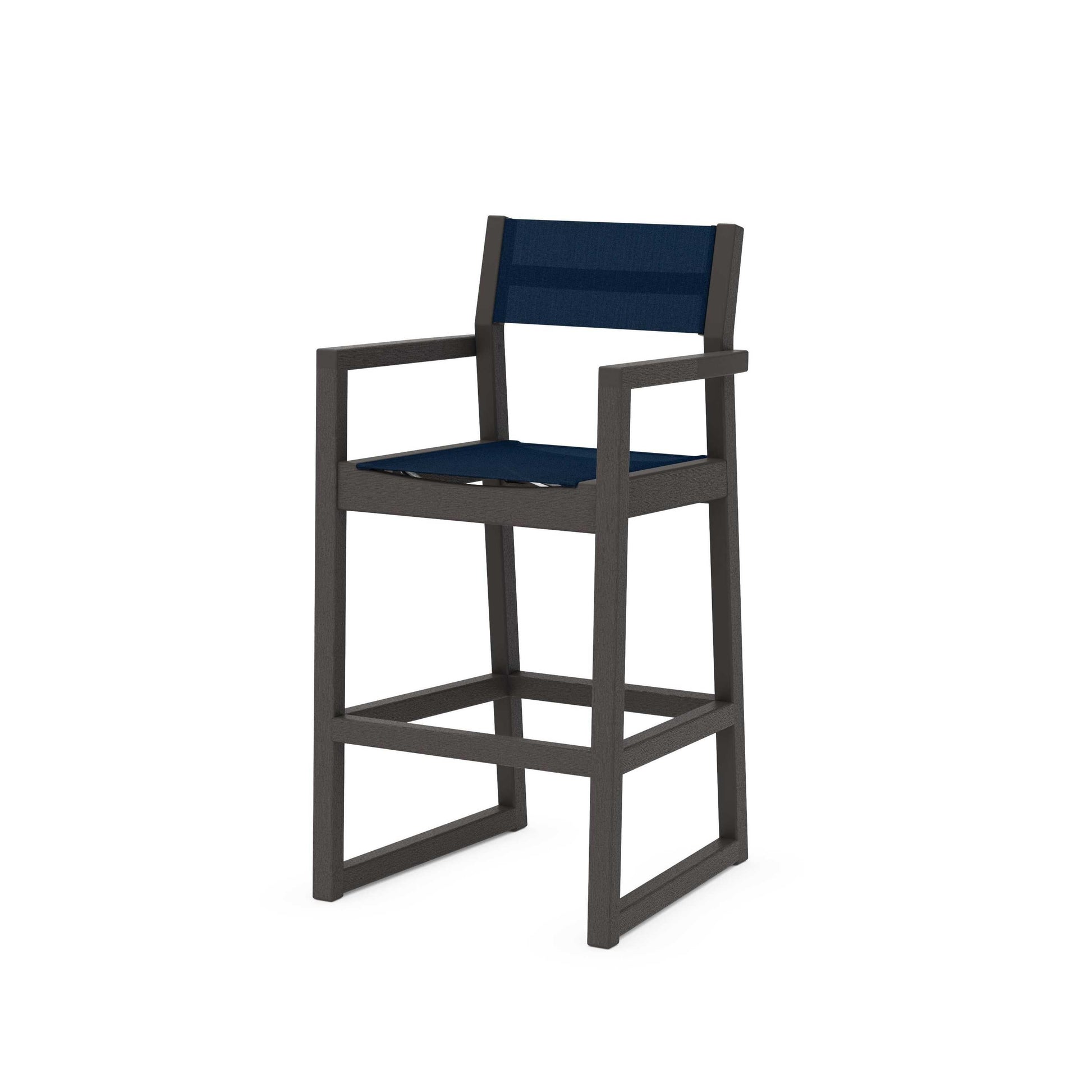 POLYWOOD EDGE Sling Bar Arm Chair — Vintage Coffee / Navy Blue Sling