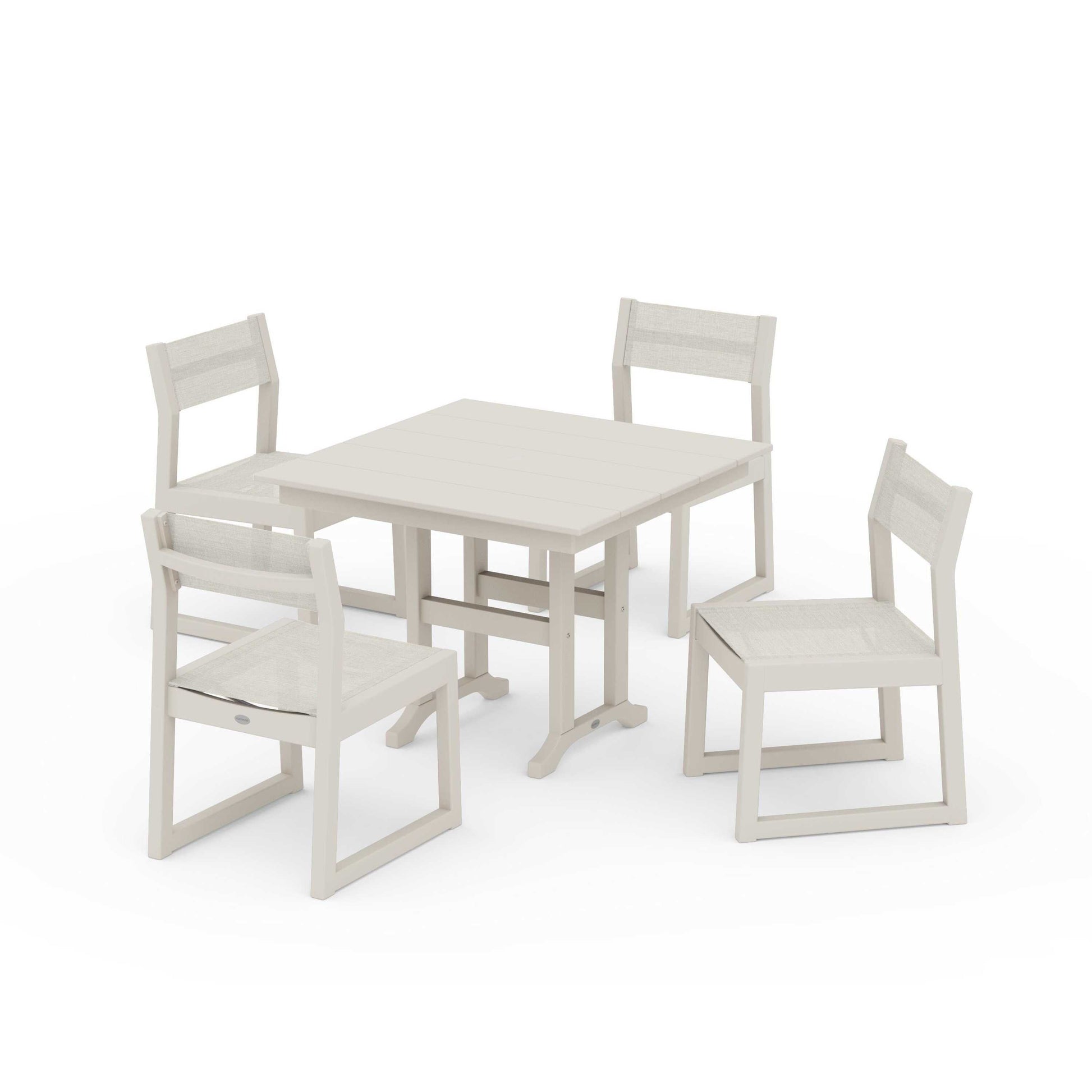 POLYWOOD EDGE Sling Side Chair 5-Piece Farmhouse Dining Set — Sand / Parchment Sling