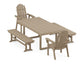 POLYWOOD Vineyard Adirondack 5-Piece Dining Set with Benches — Vintage Sahara