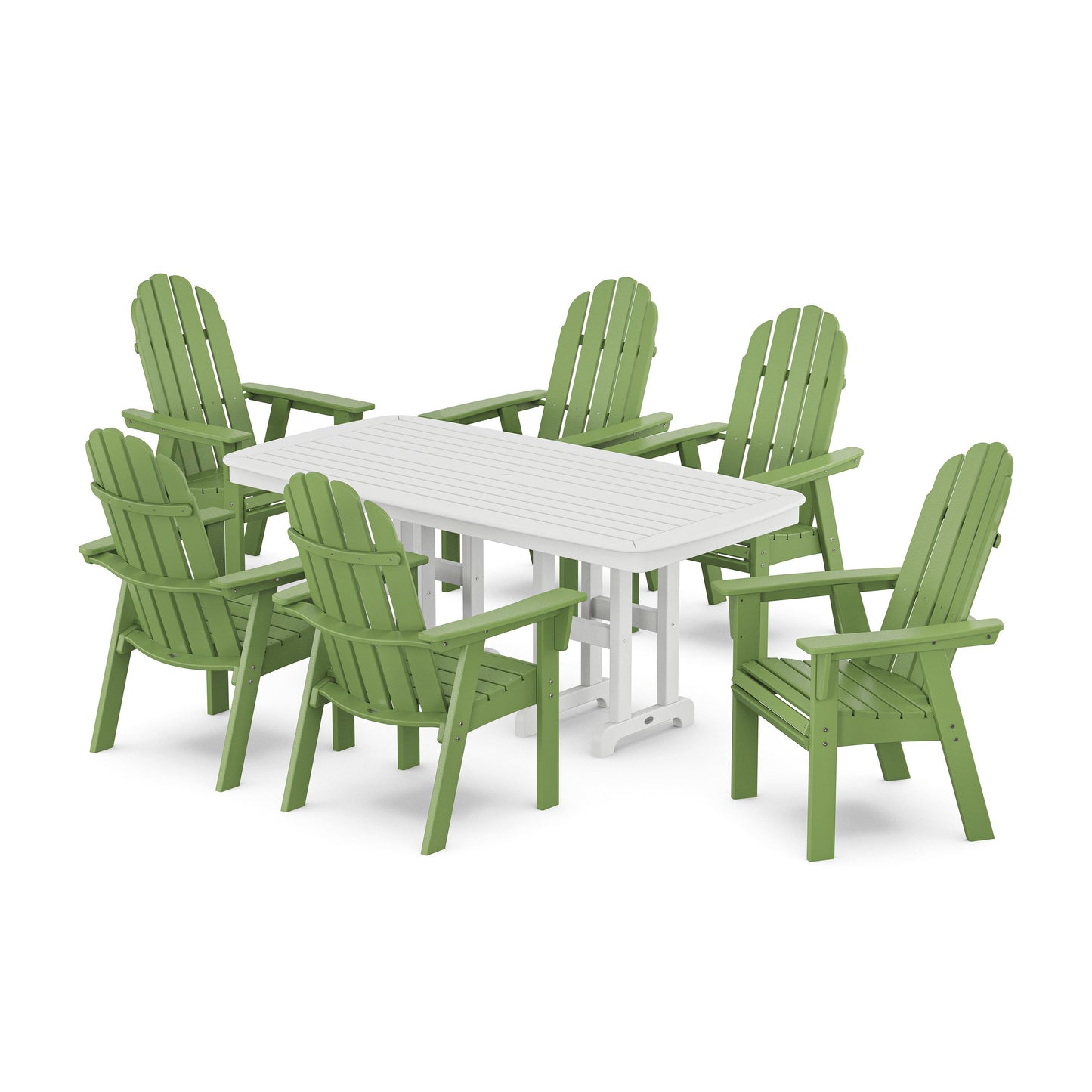 POLYWOOD Vineyard Curveback Adirondack Chair 7-Piece Dining Set — Lime / White