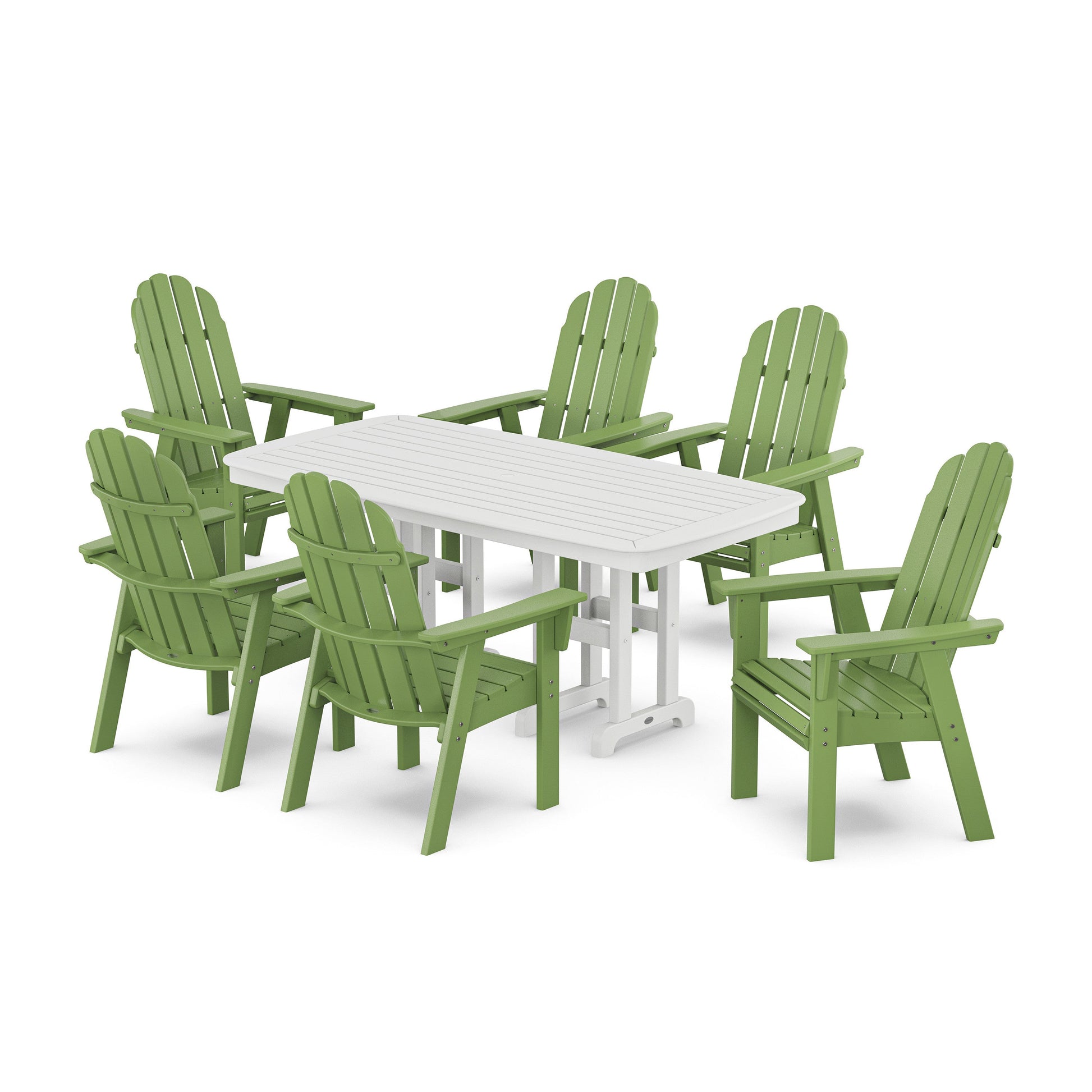 POLYWOOD Vineyard Curveback Adirondack Chair 7-Piece Dining Set — Lime / White