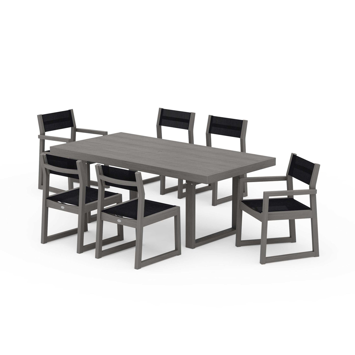 POLYWOOD EDGE Sling 7-Piece Dining Set — Driftwood / Black Sling