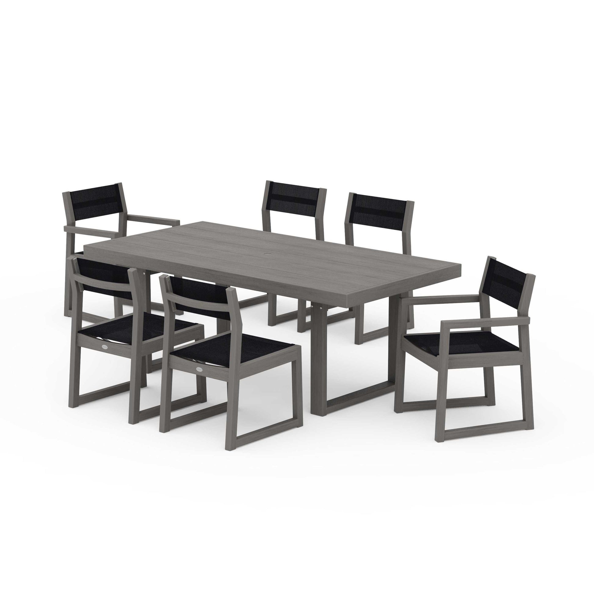 POLYWOOD EDGE Sling 7-Piece Dining Set — Driftwood / Black Sling