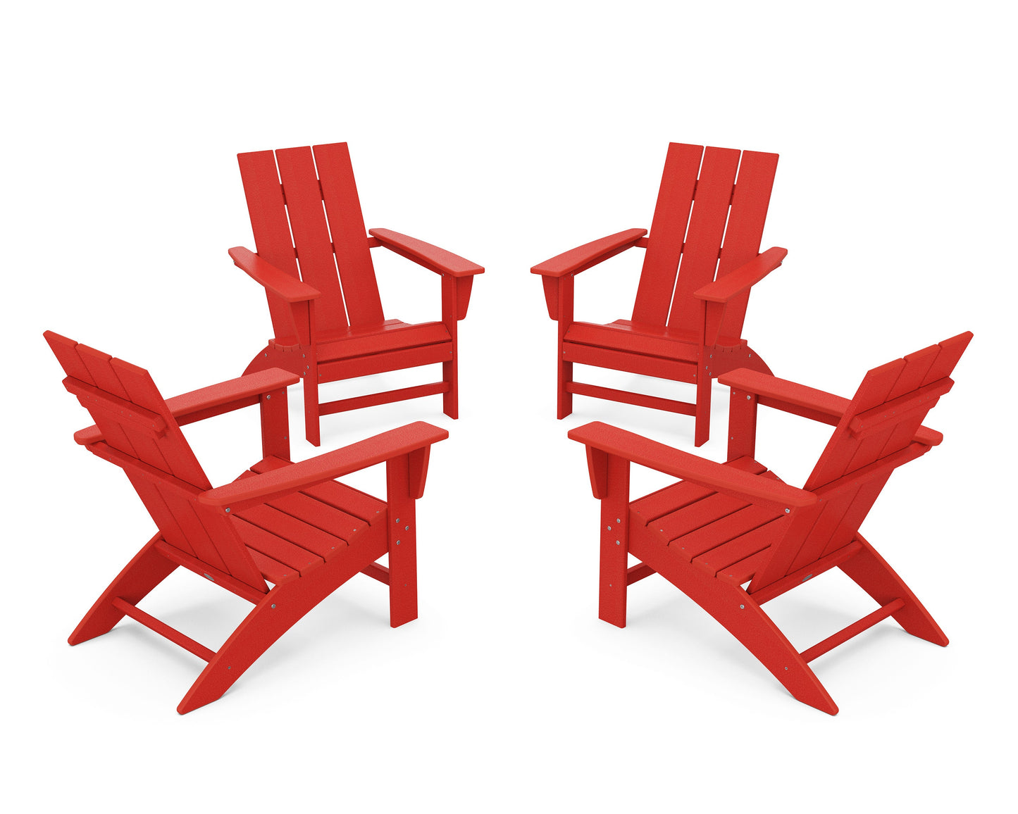 POLYWOOD 4-Piece Modern Adirondack Chair Conversation Set — Sunset Red