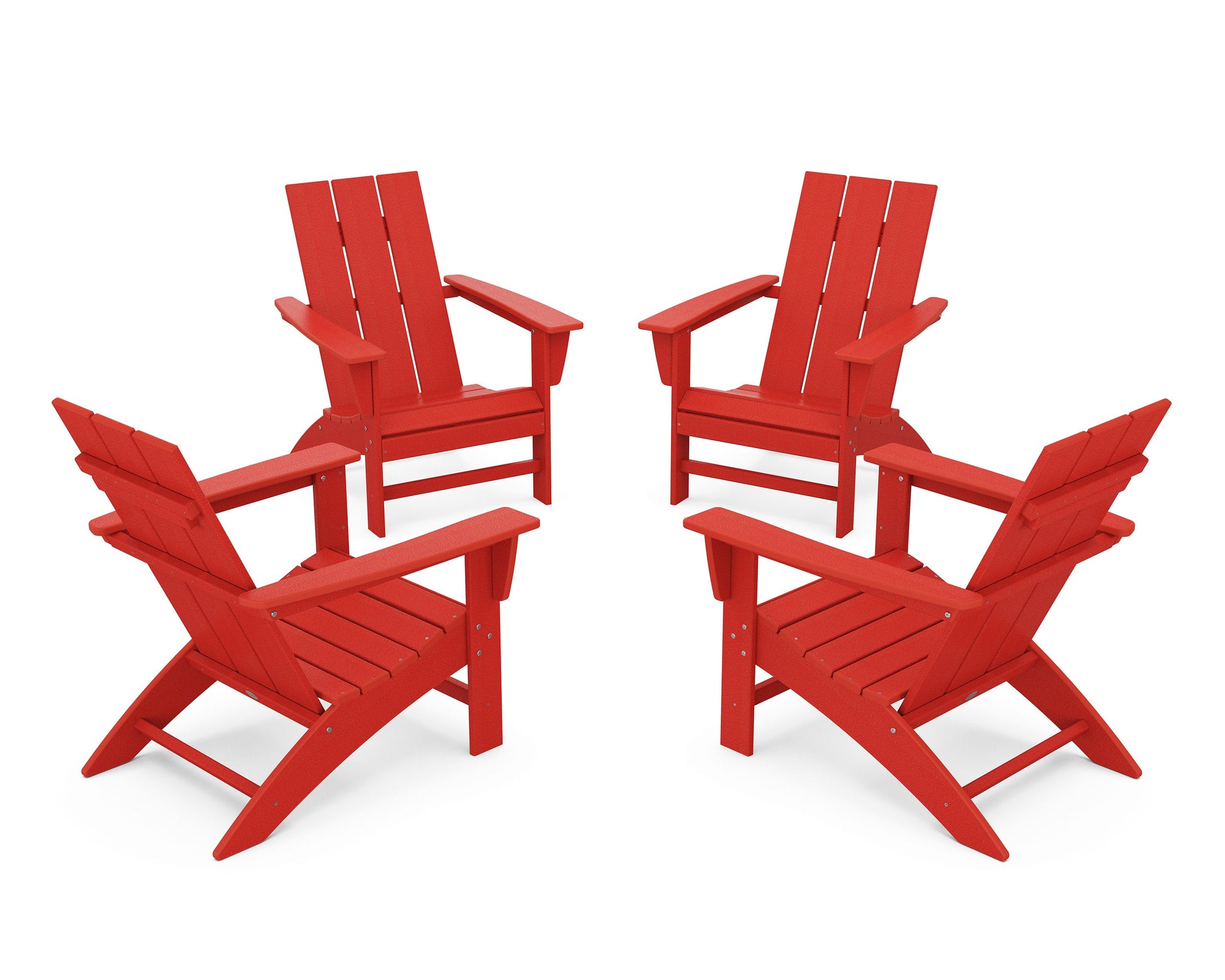 POLYWOOD 4-Piece Modern Adirondack Chair Conversation Set — Sunset Red
