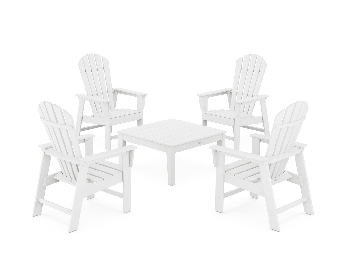 POLYWOOD 5-Piece South Beach Casual Chair Conversation Set with 36" Conversation Table — White
