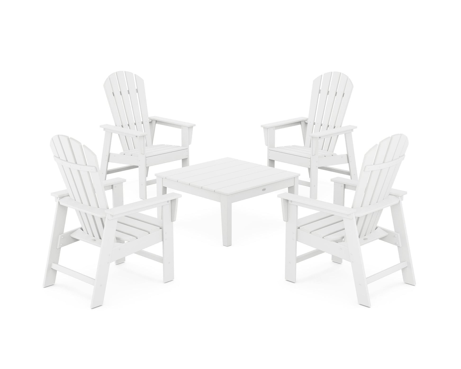 POLYWOOD 5-Piece South Beach Casual Chair Conversation Set with 36" Conversation Table — White