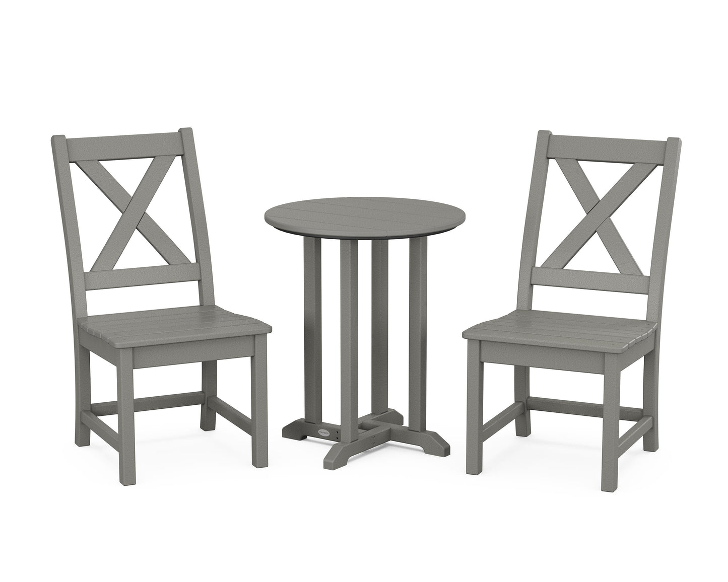 POLYWOOD Braxton Side Chair 3-Piece Round Bistro Dining Set — Slate Grey