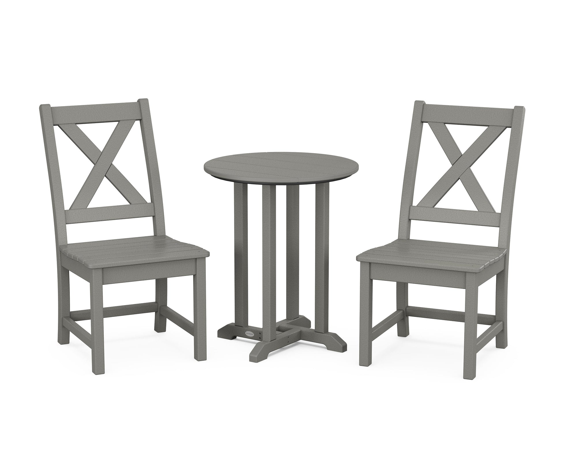 POLYWOOD Braxton Side Chair 3-Piece Round Bistro Dining Set — Slate Grey