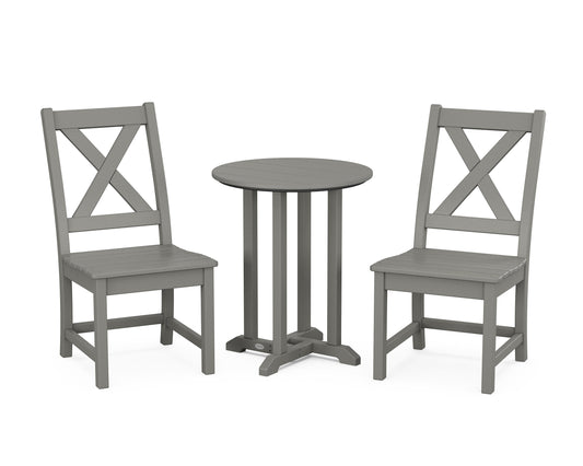 POLYWOOD Braxton Side Chair 3-Piece Round Bistro Dining Set — Slate Grey