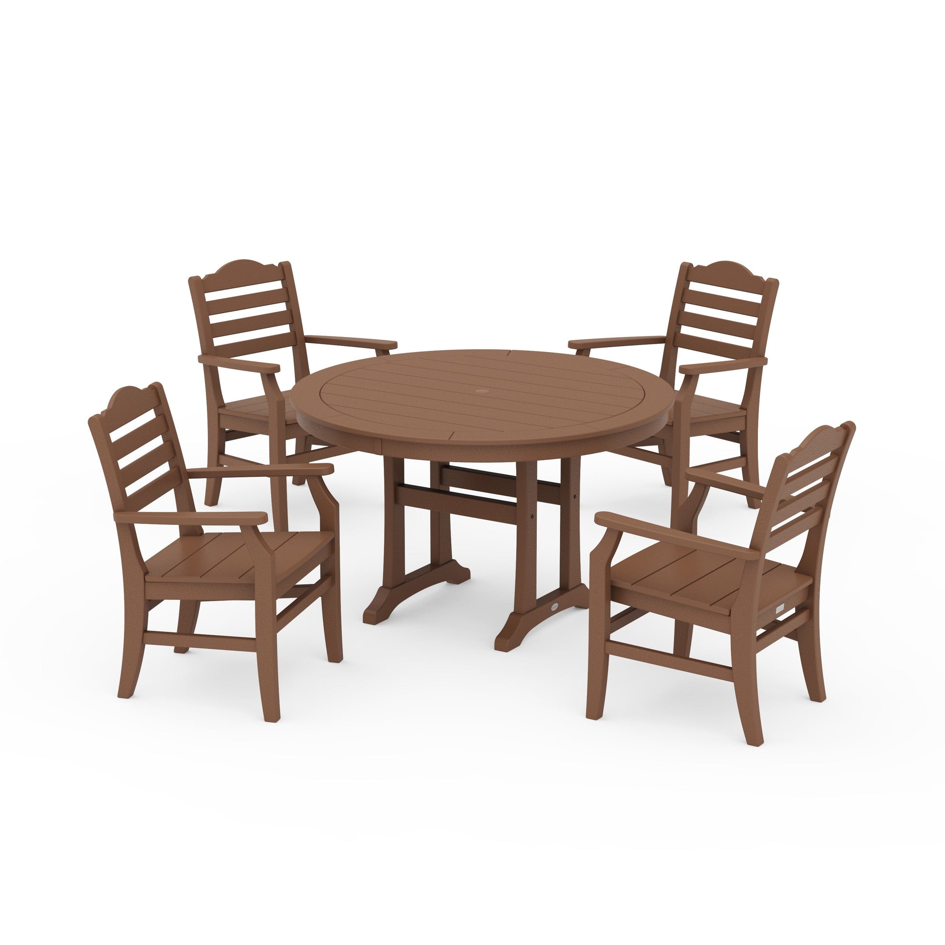 POLYWOOD Savannah 5-Piece Round Dining Set with Trestle Legs — Teak