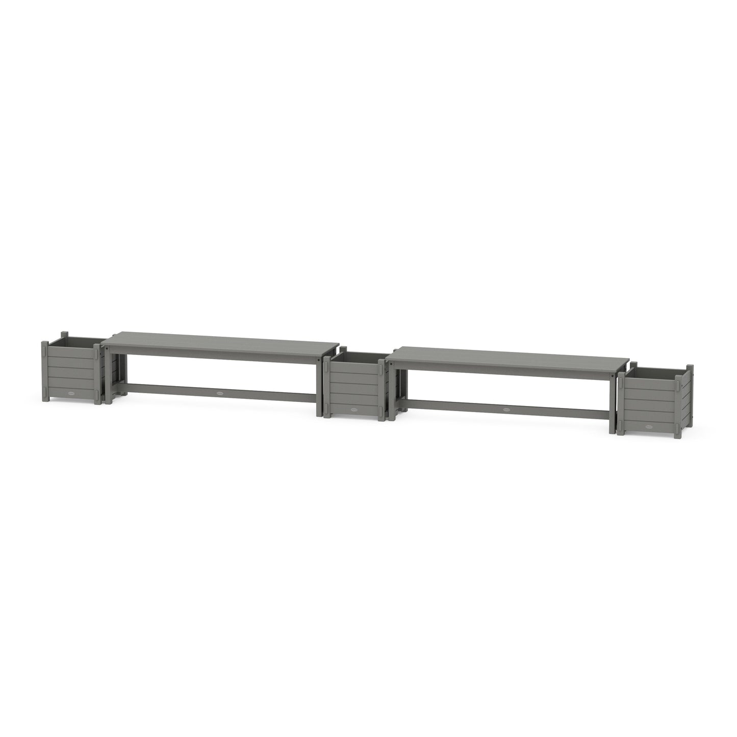 POLYWOOD 60" Nautical Straight Double Planter Bench Set — Slate Grey