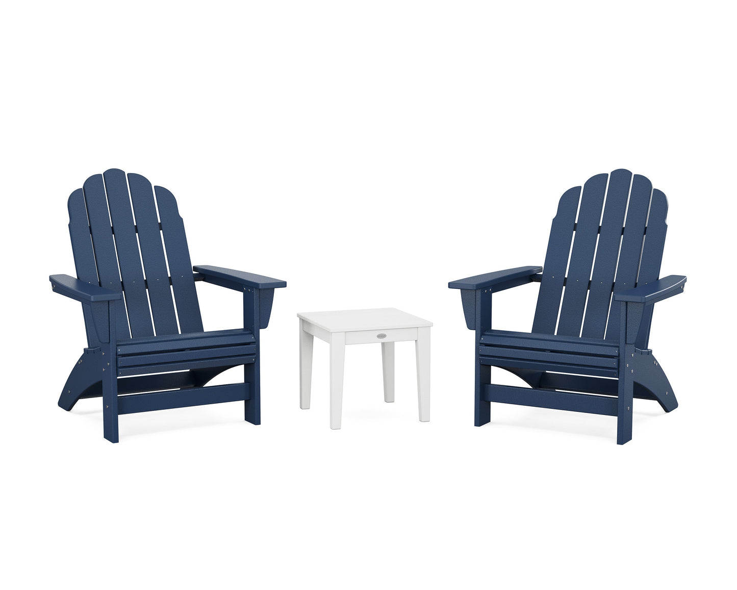 POLYWOOD 3-Piece Vineyard Grand Adirondack Set — Navy / White
