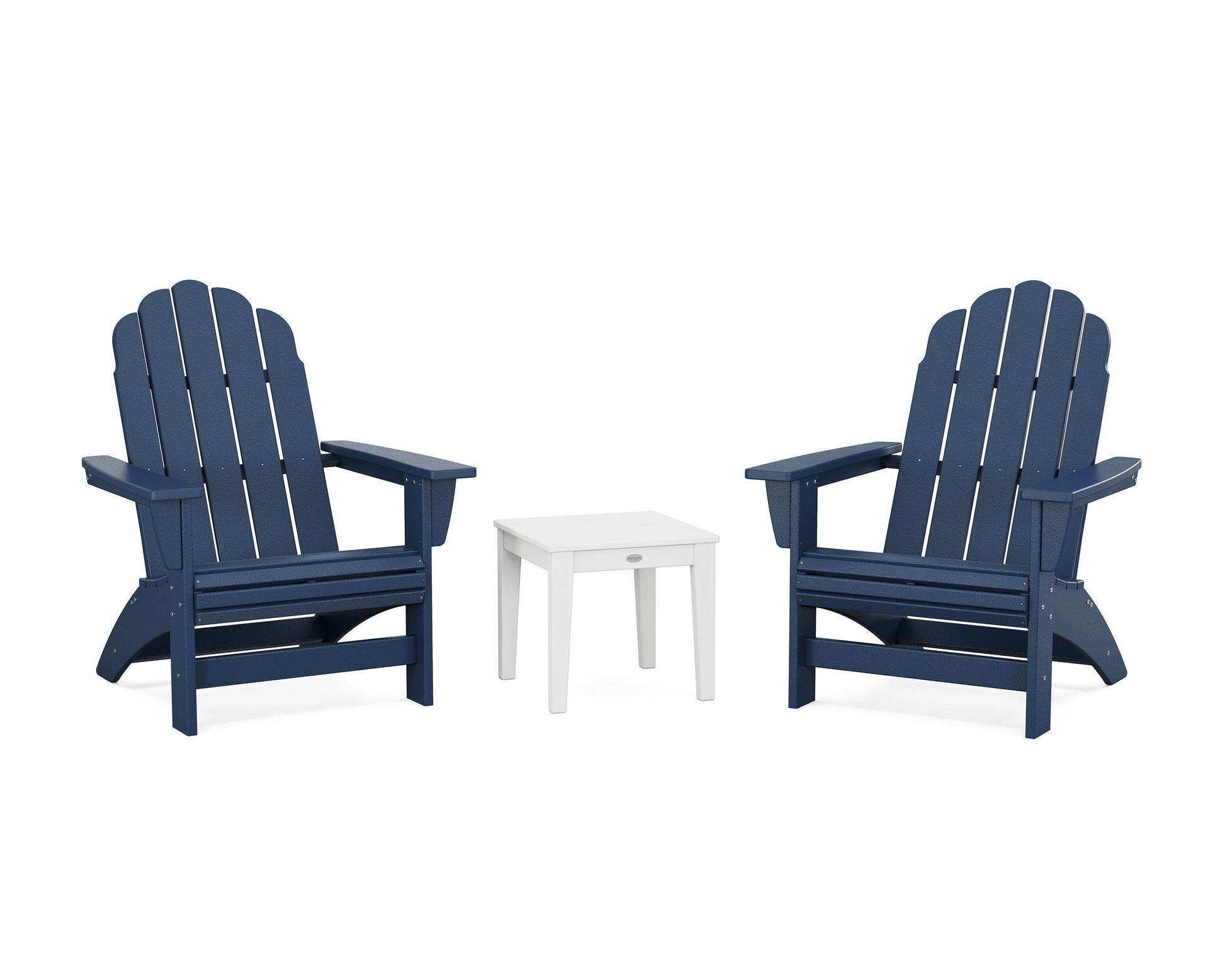 POLYWOOD 3-Piece Vineyard Grand Adirondack Set — Navy / White