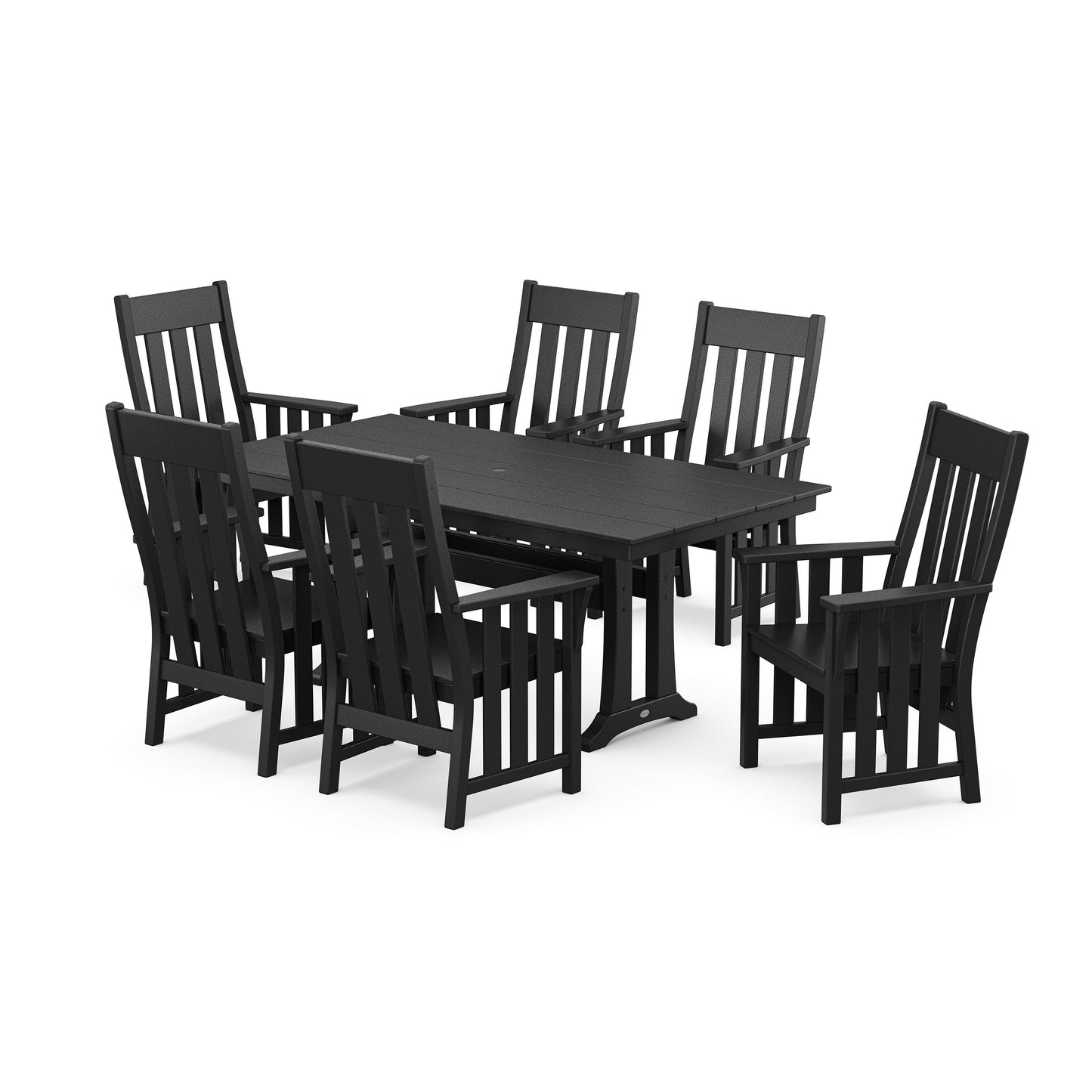 POLYWOOD Acadia Arm Chair 7-Piece Farmhouse Dining Set with Trestle Legs — Black