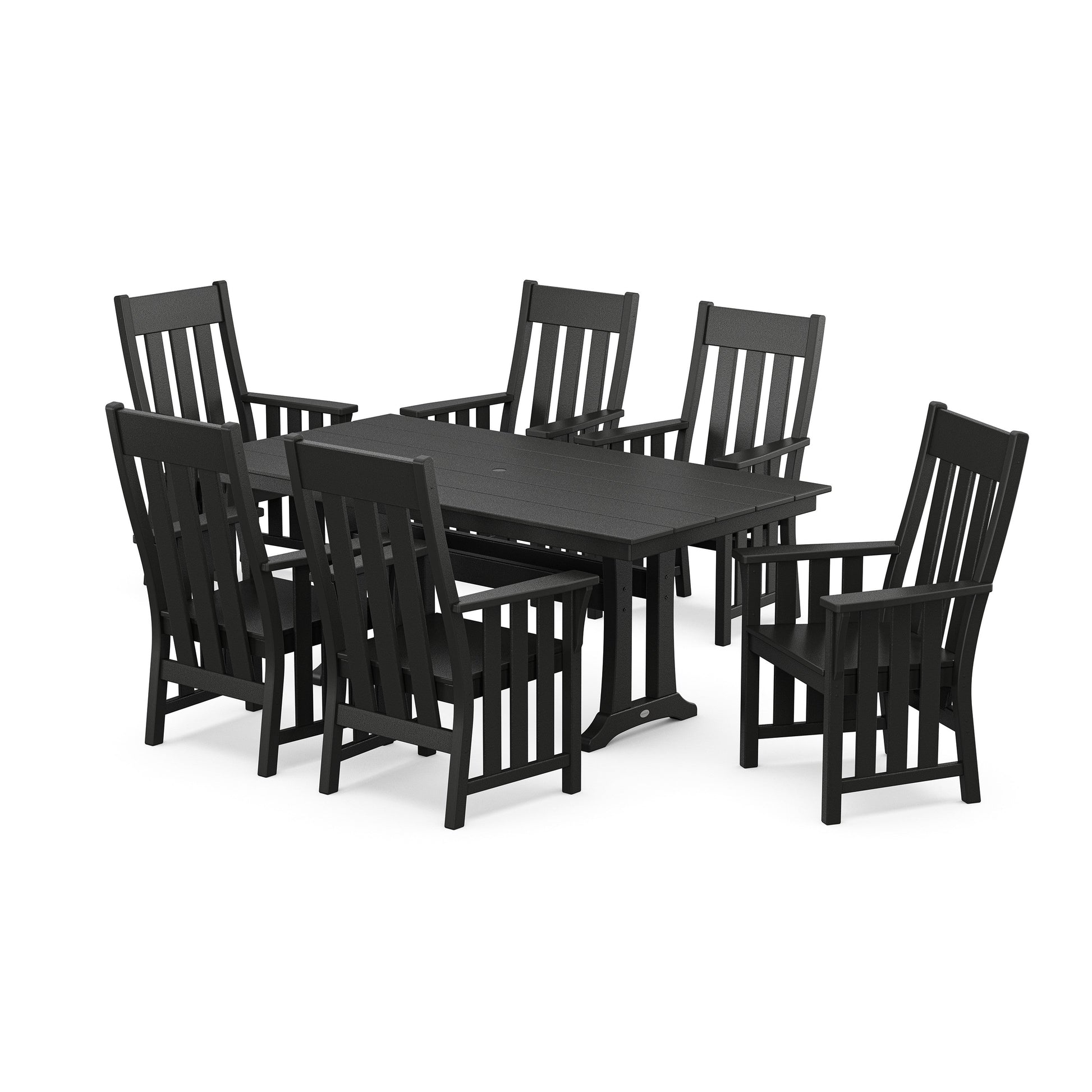POLYWOOD Acadia Arm Chair 7-Piece Farmhouse Dining Set with Trestle Legs — Black