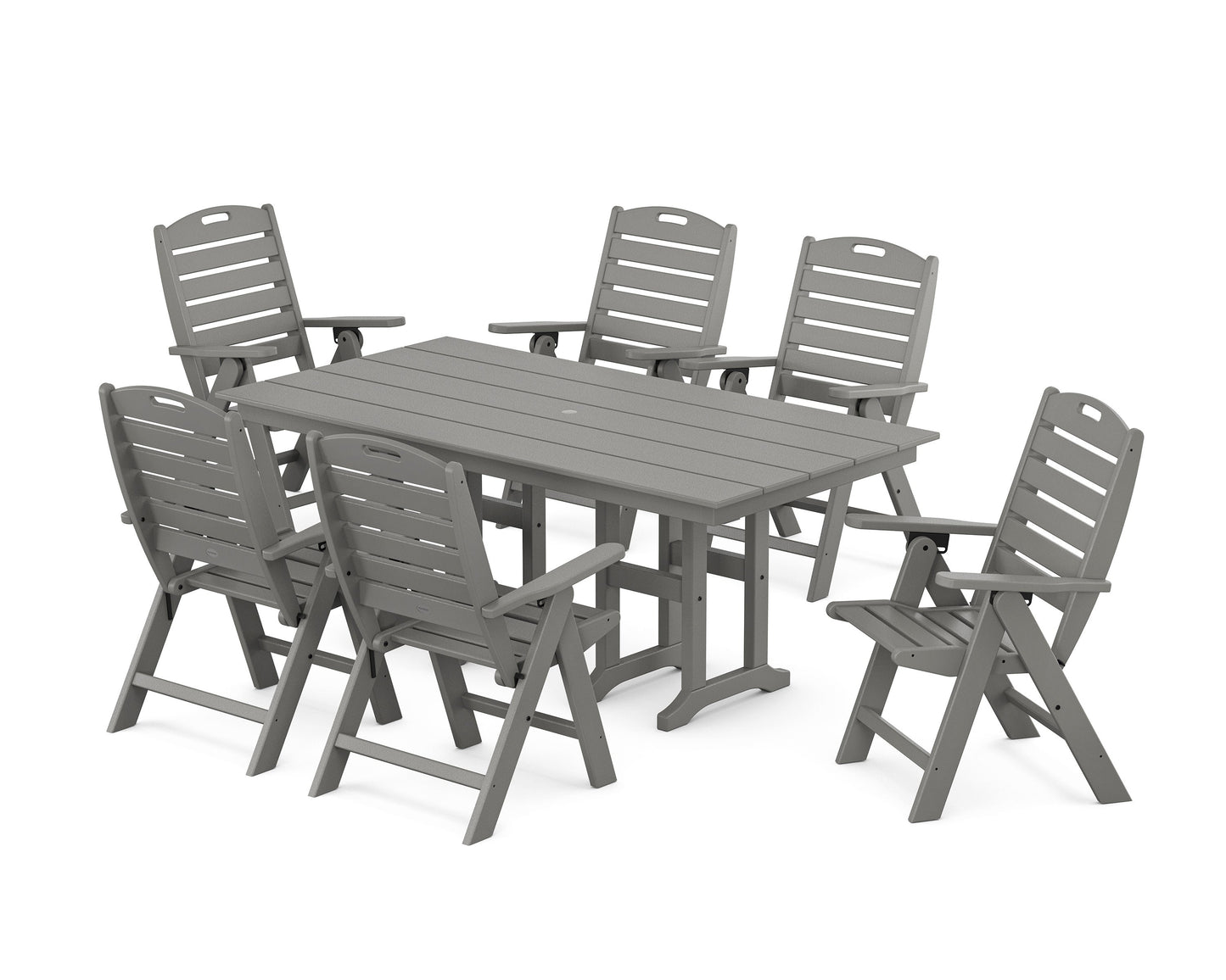 POLYWOOD Nautical Highback 7-Piece Farmhouse Dining Set — Slate Grey