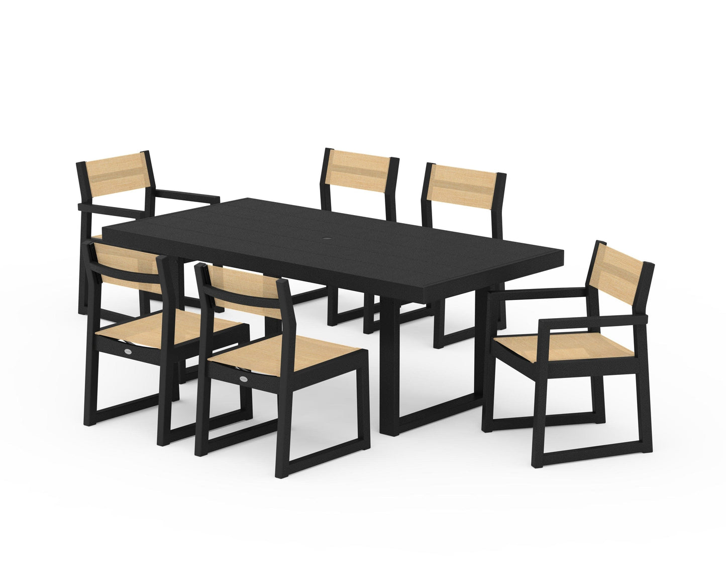 POLYWOOD EDGE Sling 7-Piece Dining Set — Black / Dupioni Apricot Sling