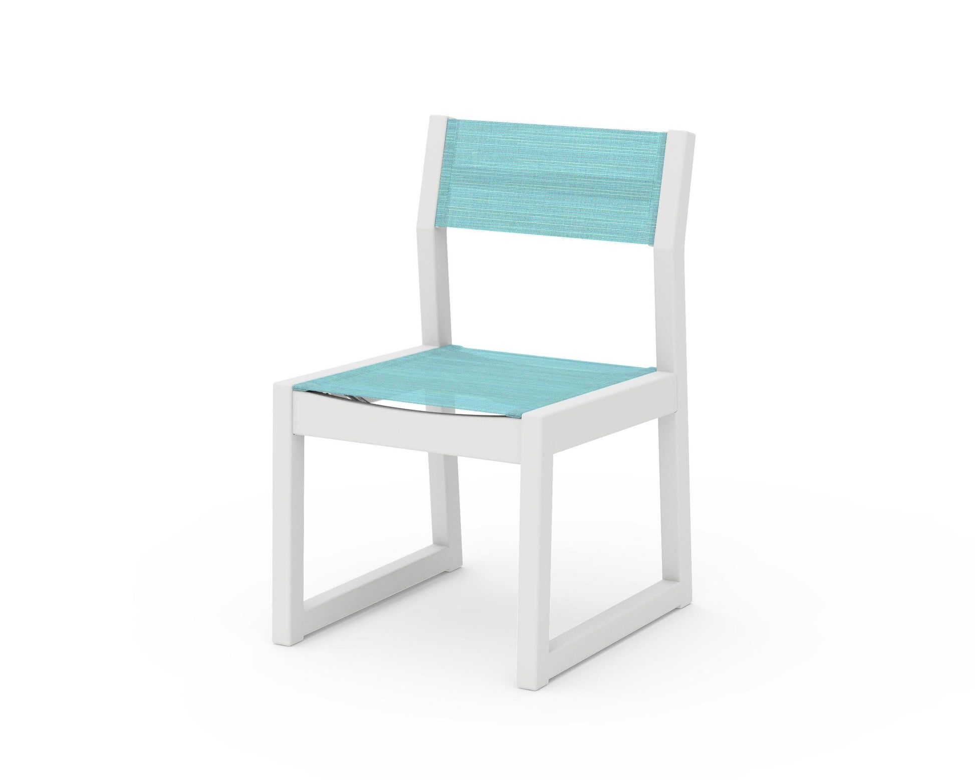 POLYWOOD EDGE Sling Dining Side Chair — White / Dupioni Aquamarine Sling