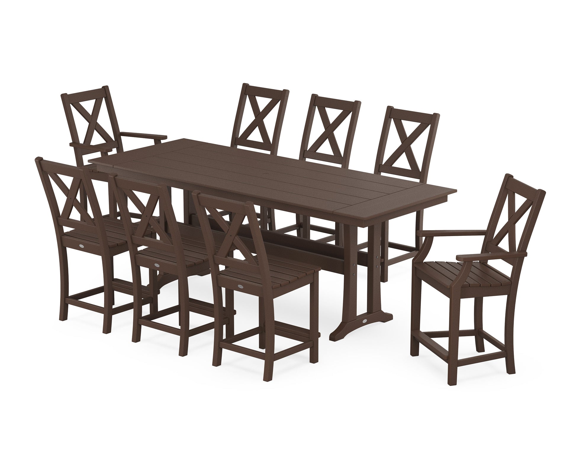 POLYWOOD Braxton 9-Piece Farmhouse Counter Set with Trestle Legs — Mahogany
