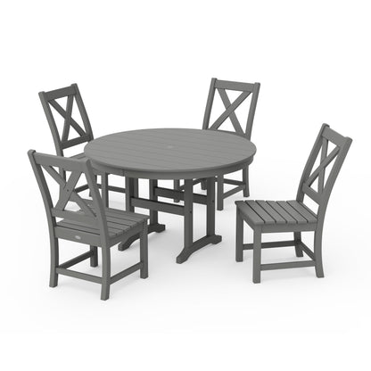 POLYWOOD Braxton Side Chair 5-Piece Round Dining Set — Slate Grey