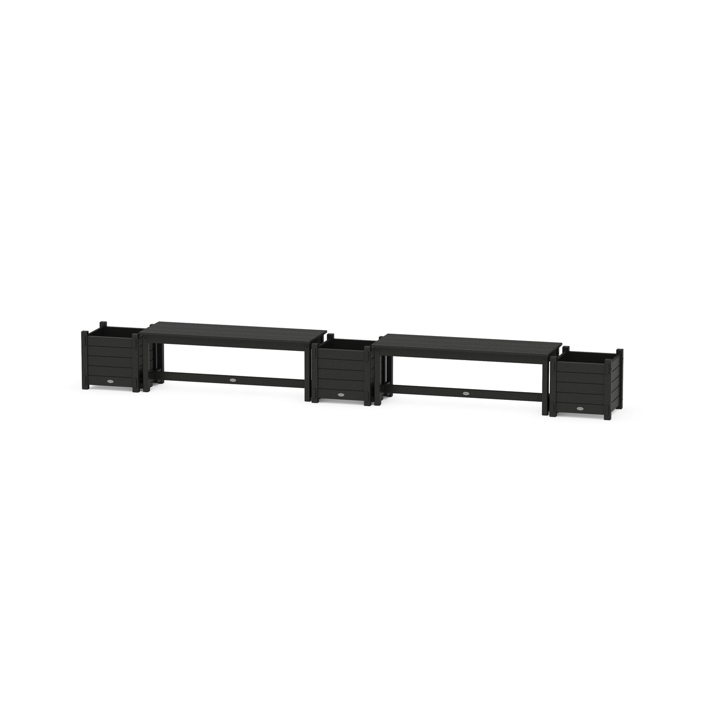 POLYWOOD 48" Nautical Straight Double Planter Bench Set — Black