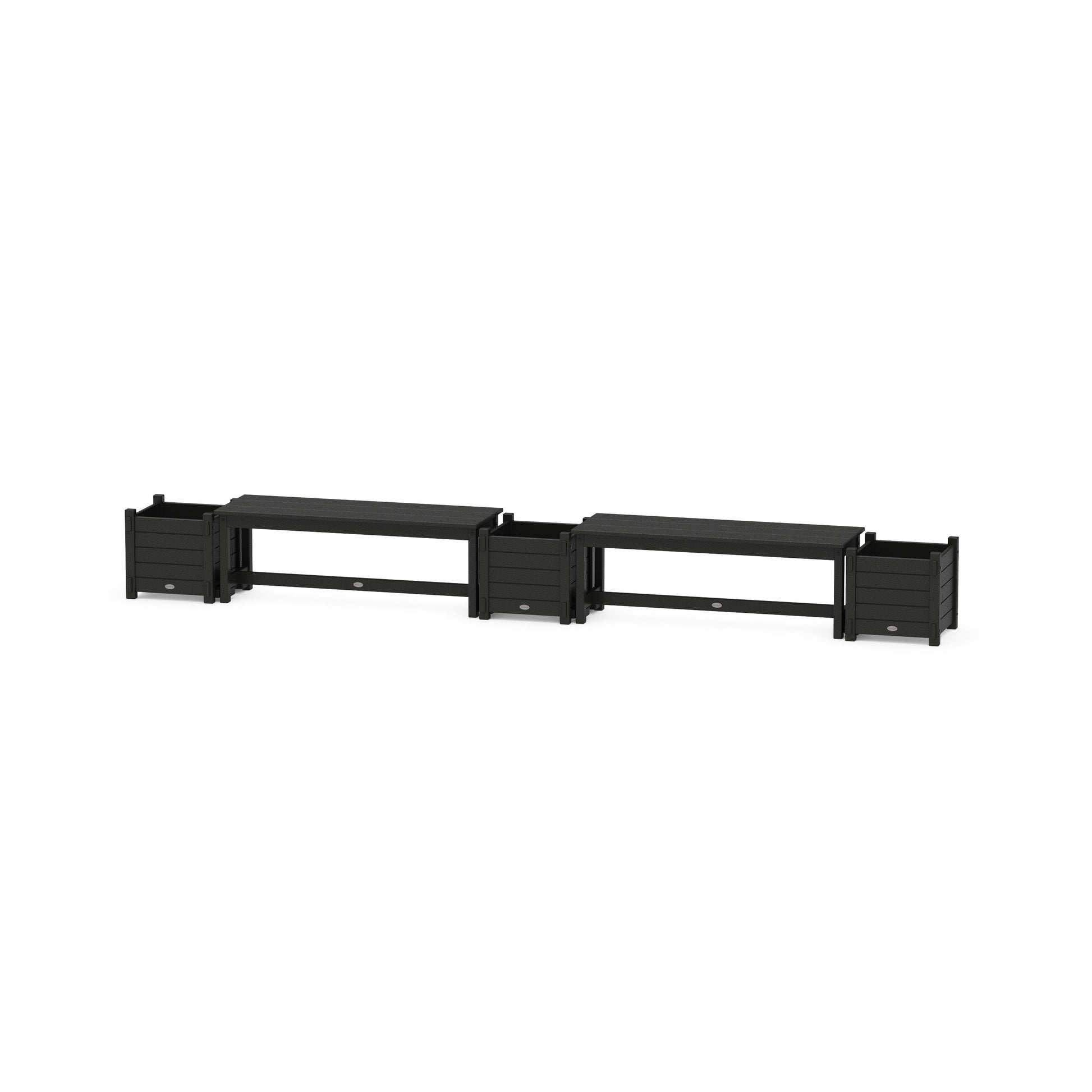 POLYWOOD 48" Nautical Straight Double Planter Bench Set — Black