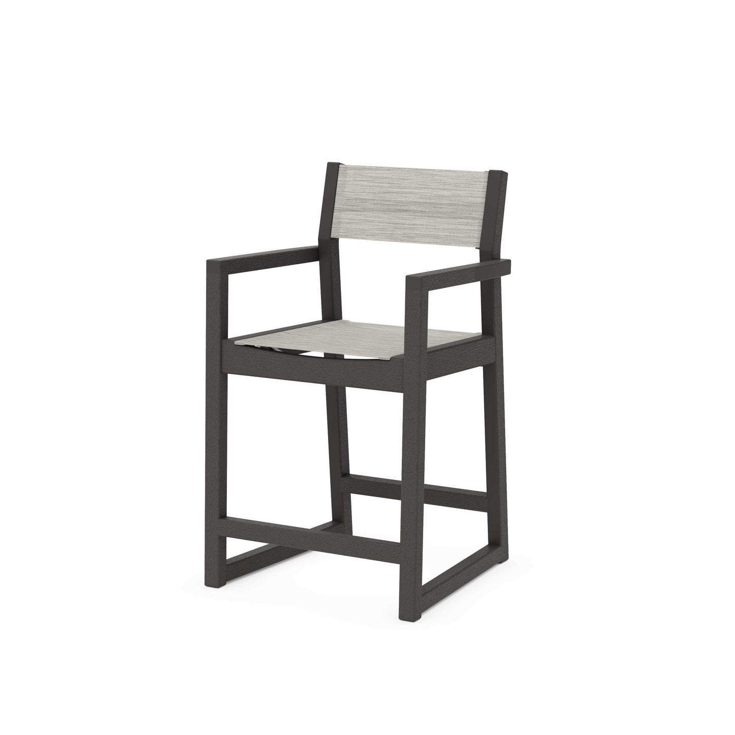 POLYWOOD EDGE Sling Counter Arm Chair — Vintage Coffee / Birch Sling