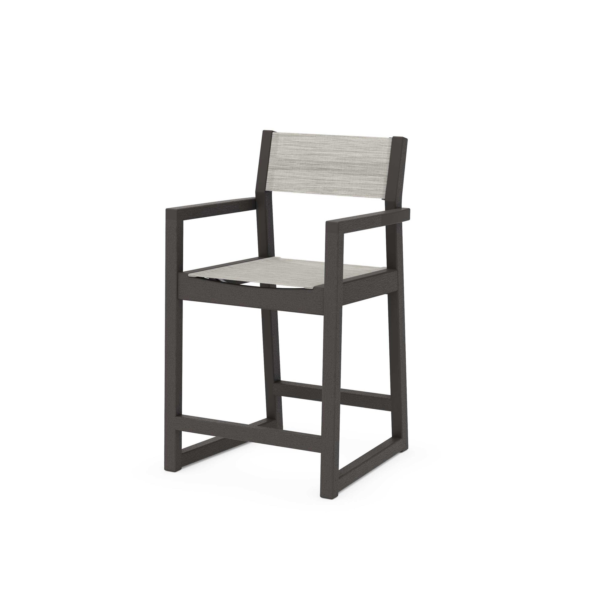 POLYWOOD EDGE Sling Counter Arm Chair — Vintage Coffee / Birch Sling