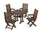 POLYWOOD Captain Folding Chair 5-Piece Farmhouse Dining Set With Trestle Legs — Mahogany