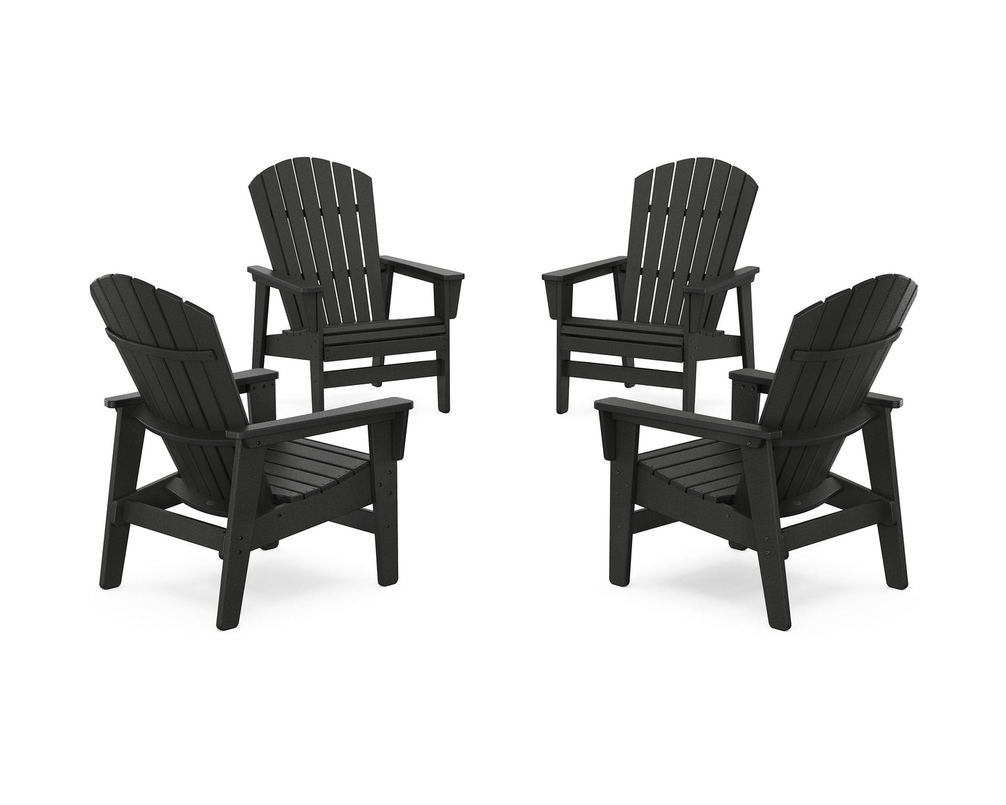 POLYWOOD 4-Piece Nautical Grand Upright Adirondack Chair Conversation Set — Black